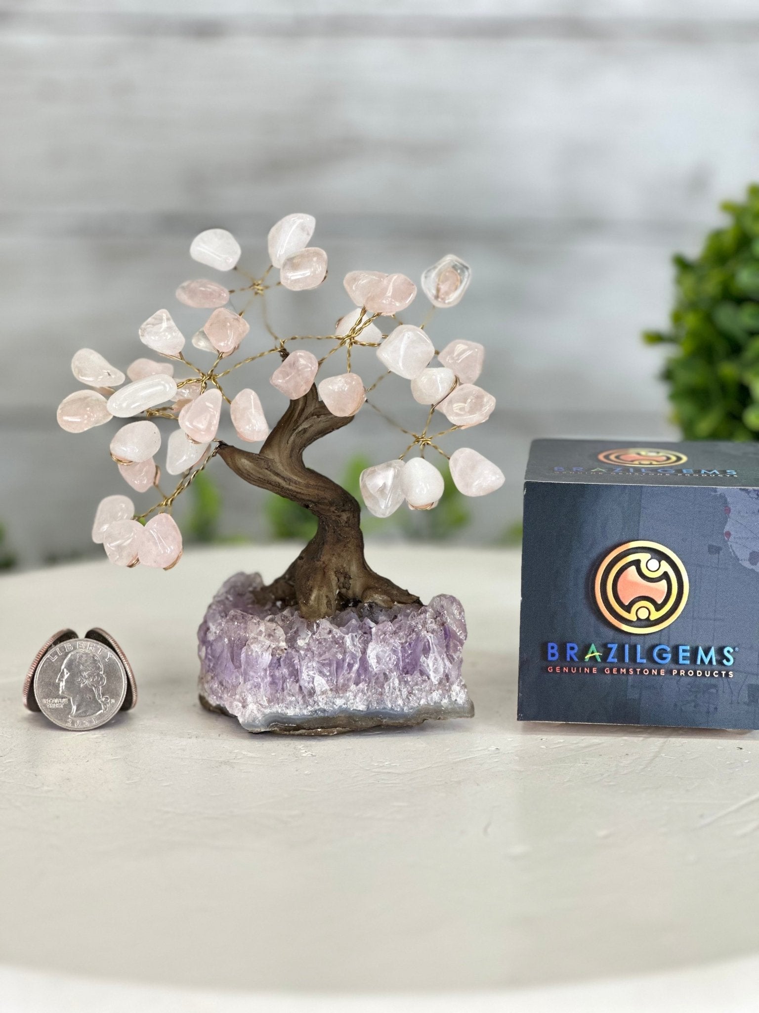 Rose Quartz 5" Tall Handmade Gemstone Tree on a Crystal base, 35 Gems #5401ROSQ - Brazil GemsBrazil GemsRose Quartz 5" Tall Handmade Gemstone Tree on a Crystal base, 35 Gems #5401ROSQGemstone Trees5401ROSQ