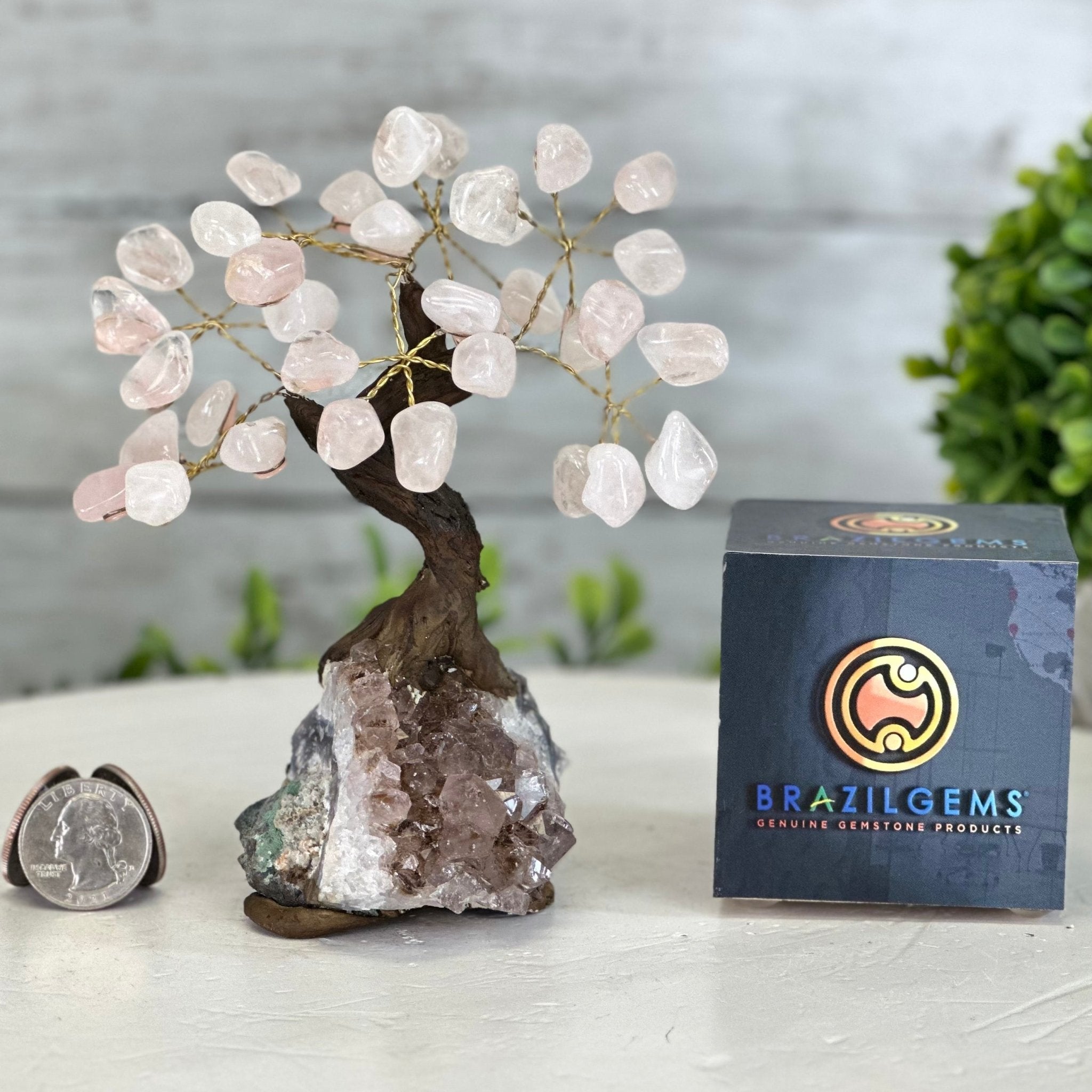 Rose Quartz 5" Tall Handmade Gemstone Tree on a Crystal base, 35 Gems #5401ROSQ - Brazil GemsBrazil GemsRose Quartz 5" Tall Handmade Gemstone Tree on a Crystal base, 35 Gems #5401ROSQGemstone Trees5401ROSQ