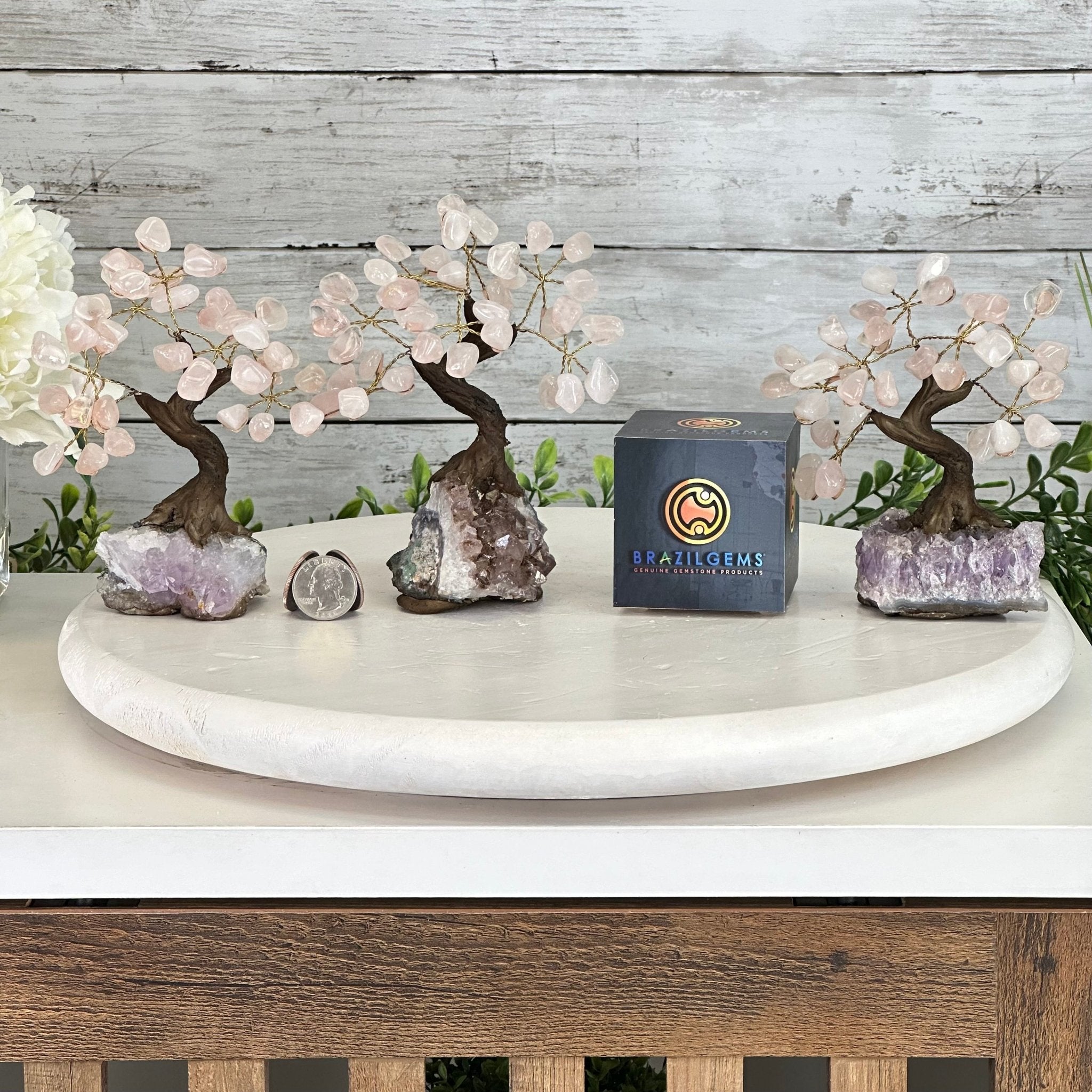 Rose Quartz 5" Tall Handmade Gemstone Tree on a Crystal base, 35 Gems #5401ROSQ - Brazil GemsBrazil GemsRose Quartz 5" Tall Handmade Gemstone Tree on a Crystal base, 35 Gems #5401ROSQGemstone Trees5401ROSQ