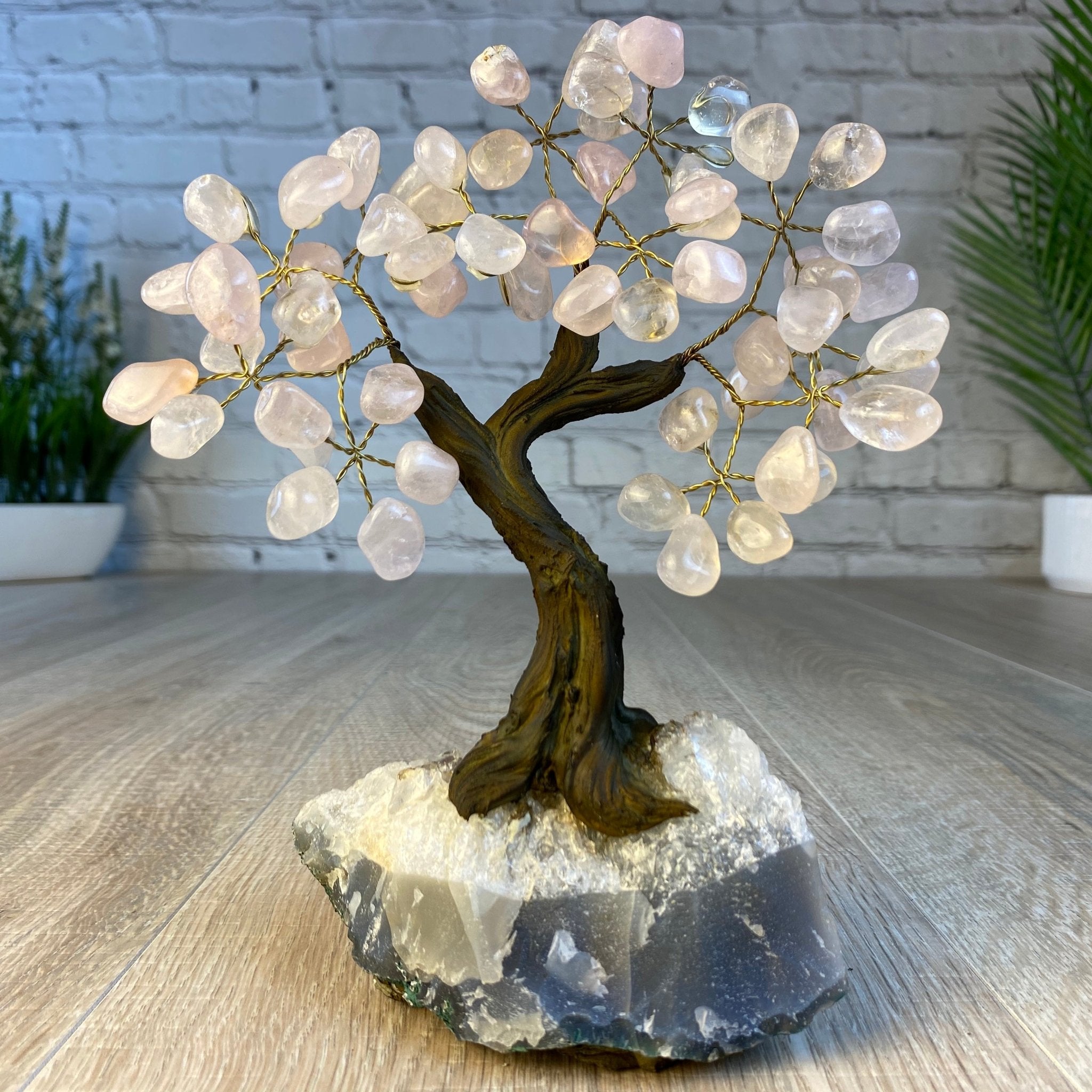 Rose Quartz 7" Tall Handmade Gemstone Tree on a Crystal base, 60 Gems #5402ROSQ - Brazil GemsBrazil GemsRose Quartz 7" Tall Handmade Gemstone Tree on a Crystal base, 60 Gems #5402ROSQGemstone Trees5402ROSQ