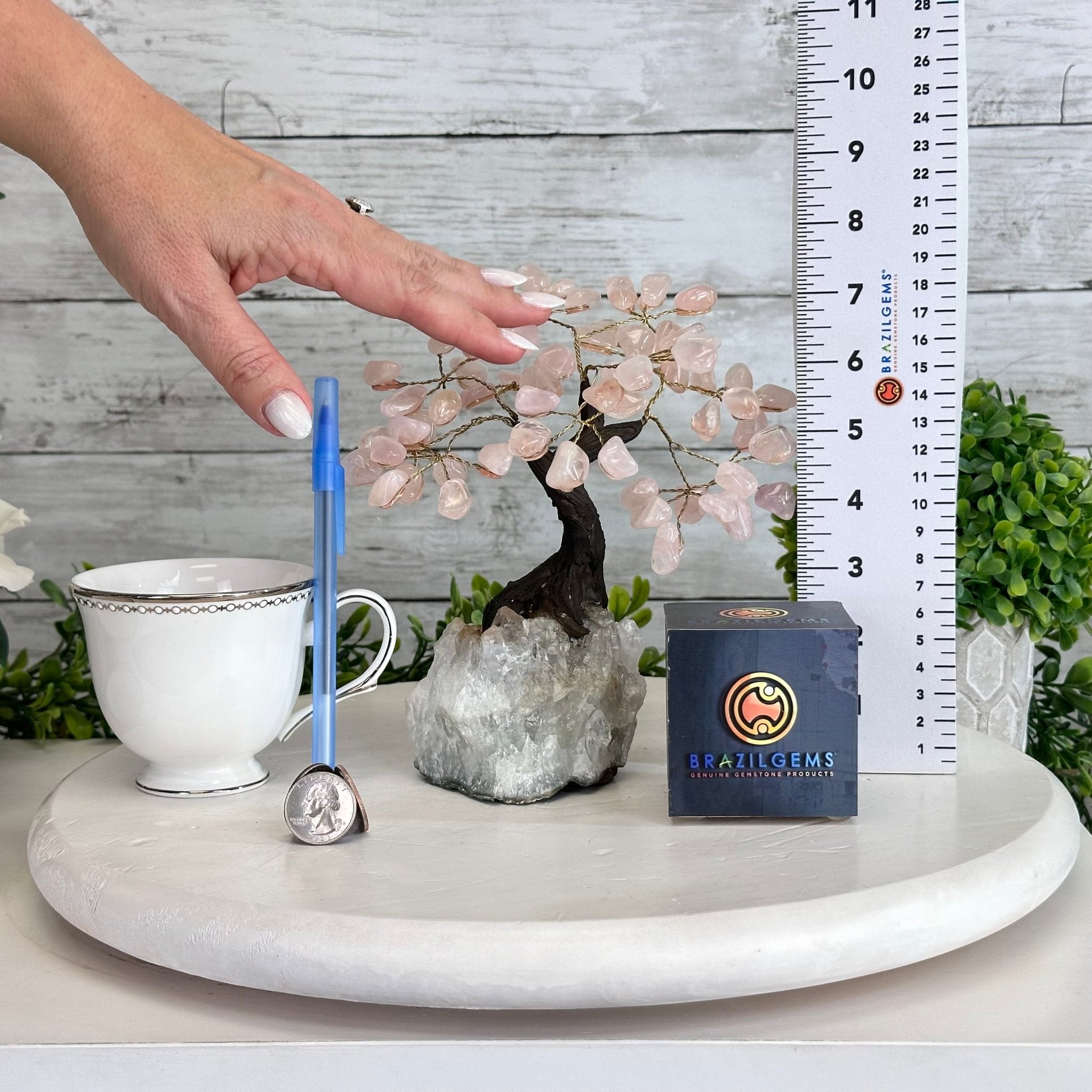 Rose Quartz 7" Tall Handmade Gemstone Tree on a Crystal base, 60 Gems #5402ROSQ - Brazil GemsBrazil GemsRose Quartz 7" Tall Handmade Gemstone Tree on a Crystal base, 60 Gems #5402ROSQGemstone Trees5402ROSQ