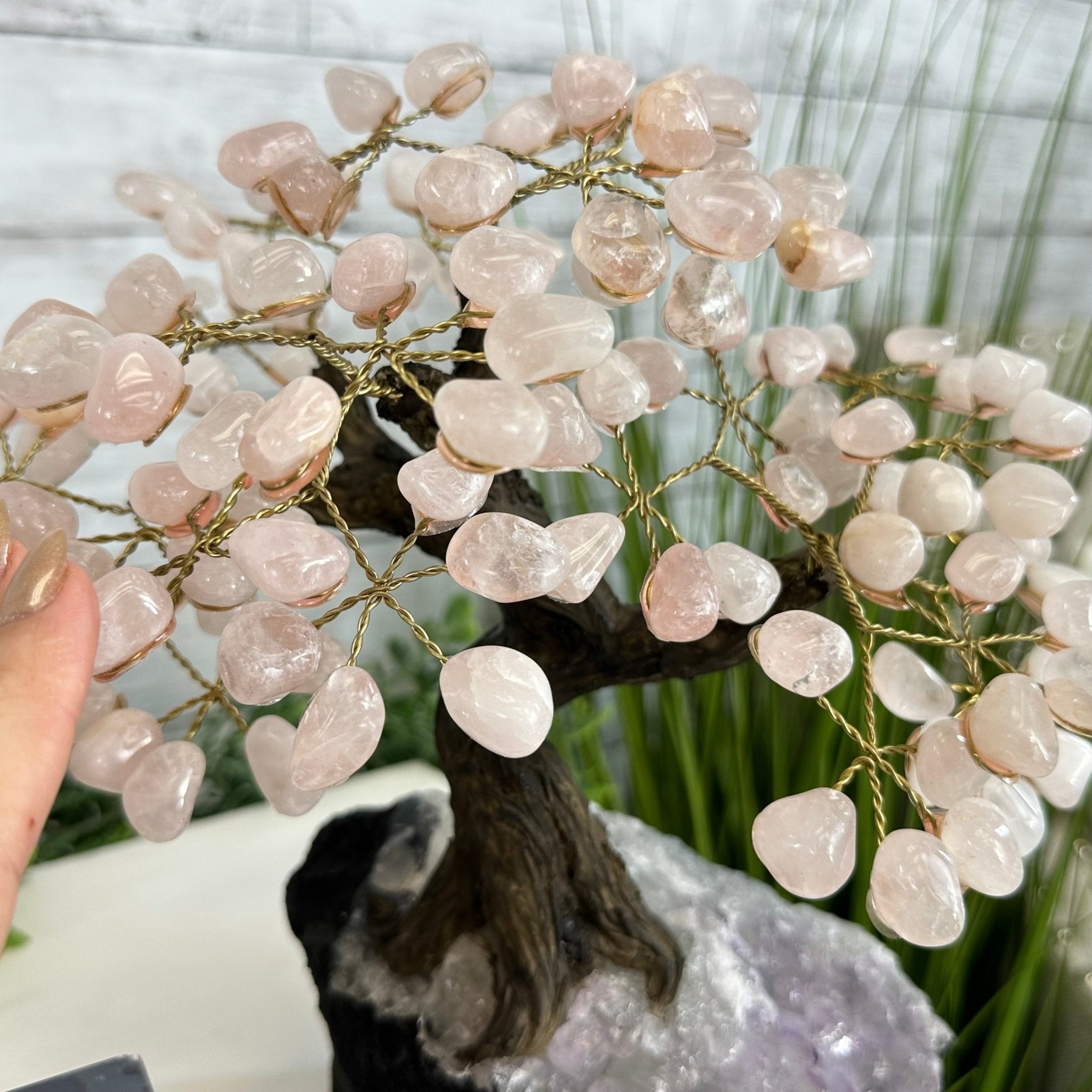 Rose Quartz 9" Tall Handmade Gemstone Tree on a Crystal base, 120 Gems #5403ROSQ - Brazil GemsBrazil GemsRose Quartz 9" Tall Handmade Gemstone Tree on a Crystal base, 120 Gems #5403ROSQGemstone Trees5403ROSQ