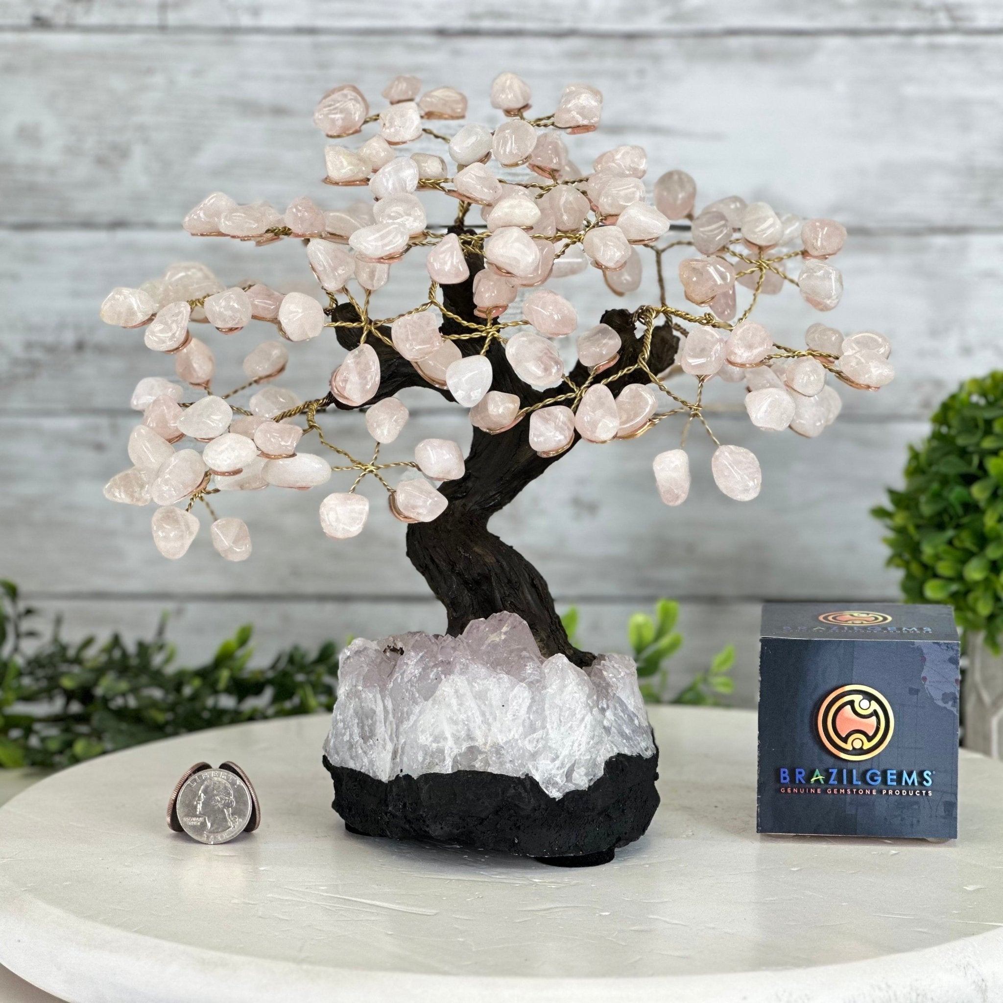 Rose Quartz 9" Tall Handmade Gemstone Tree on a Crystal base, 120 Gems #5403ROSQ - Brazil GemsBrazil GemsRose Quartz 9" Tall Handmade Gemstone Tree on a Crystal base, 120 Gems #5403ROSQGemstone Trees5403ROSQ