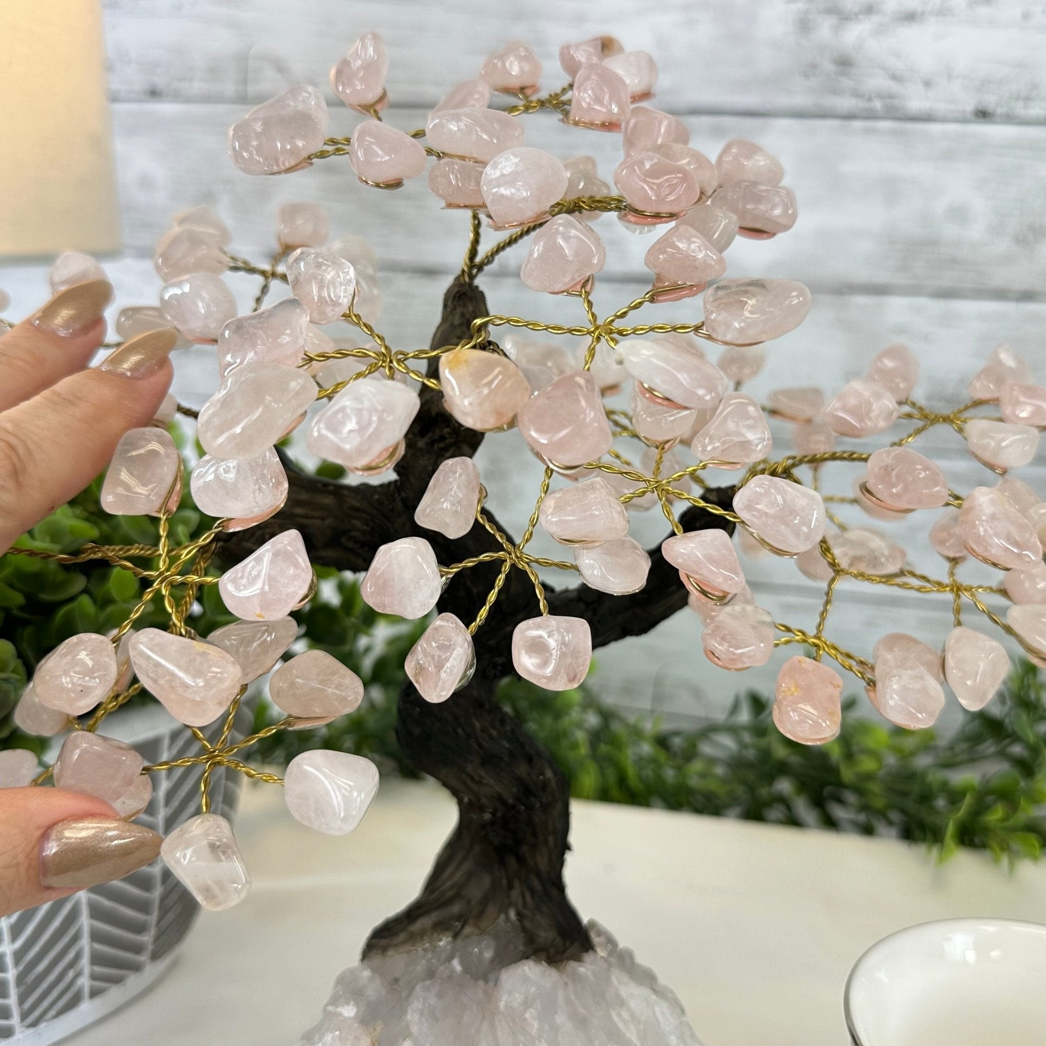 Rose Quartz 9" Tall Handmade Gemstone Tree on a Crystal base, 120 Gems #5403ROSQ - Brazil GemsBrazil GemsRose Quartz 9" Tall Handmade Gemstone Tree on a Crystal base, 120 Gems #5403ROSQGemstone Trees5403ROSQ