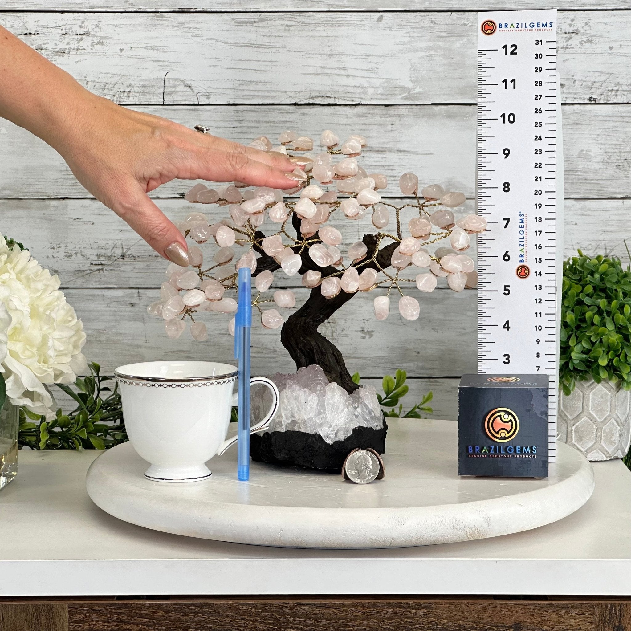 Rose Quartz 9" Tall Handmade Gemstone Tree on a Crystal base, 120 Gems #5403ROSQ - Brazil GemsBrazil GemsRose Quartz 9" Tall Handmade Gemstone Tree on a Crystal base, 120 Gems #5403ROSQGemstone Trees5403ROSQ