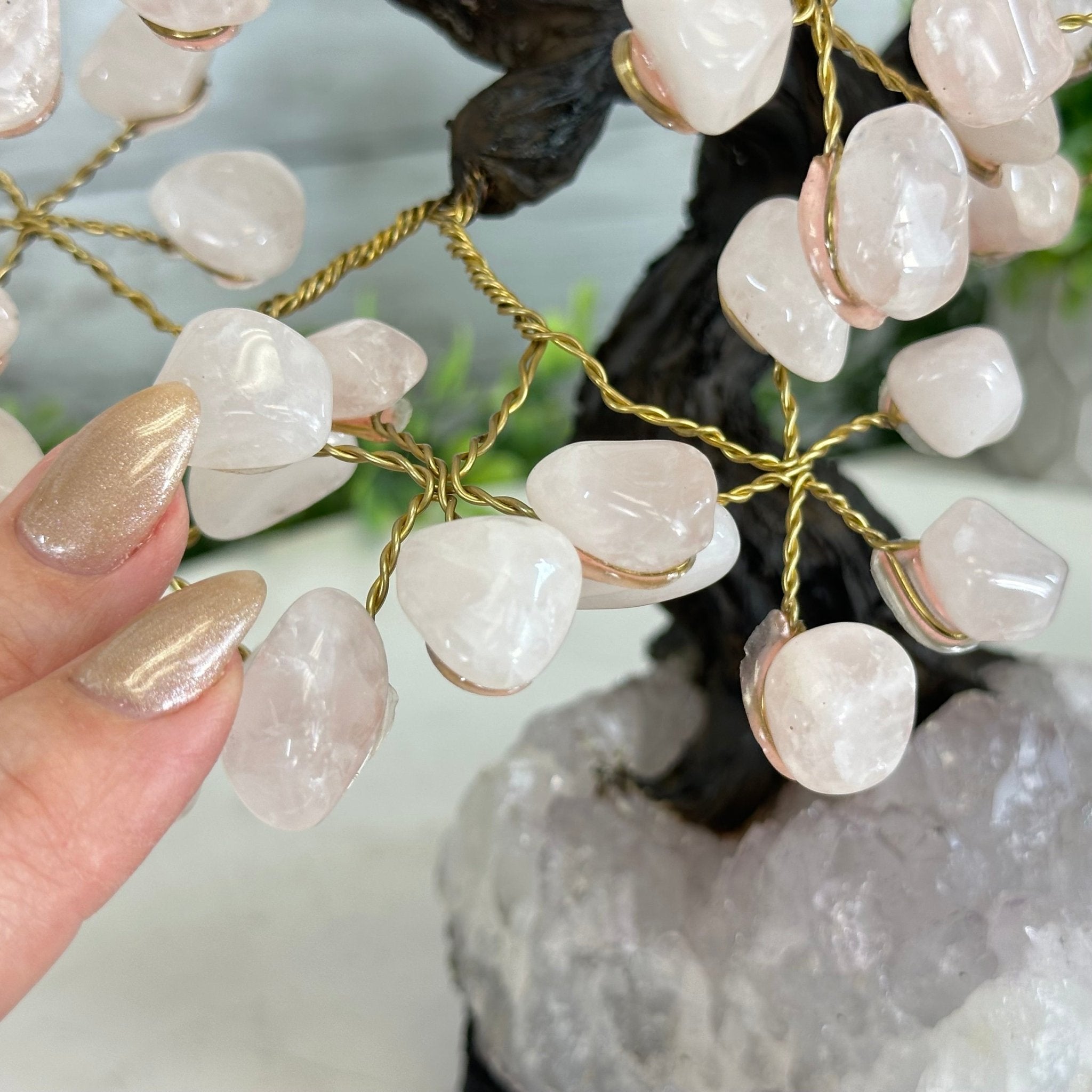 Rose Quartz 9" Tall Handmade Gemstone Tree on a Crystal base, 120 Gems #5403ROSQ - Brazil GemsBrazil GemsRose Quartz 9" Tall Handmade Gemstone Tree on a Crystal base, 120 Gems #5403ROSQGemstone Trees5403ROSQ