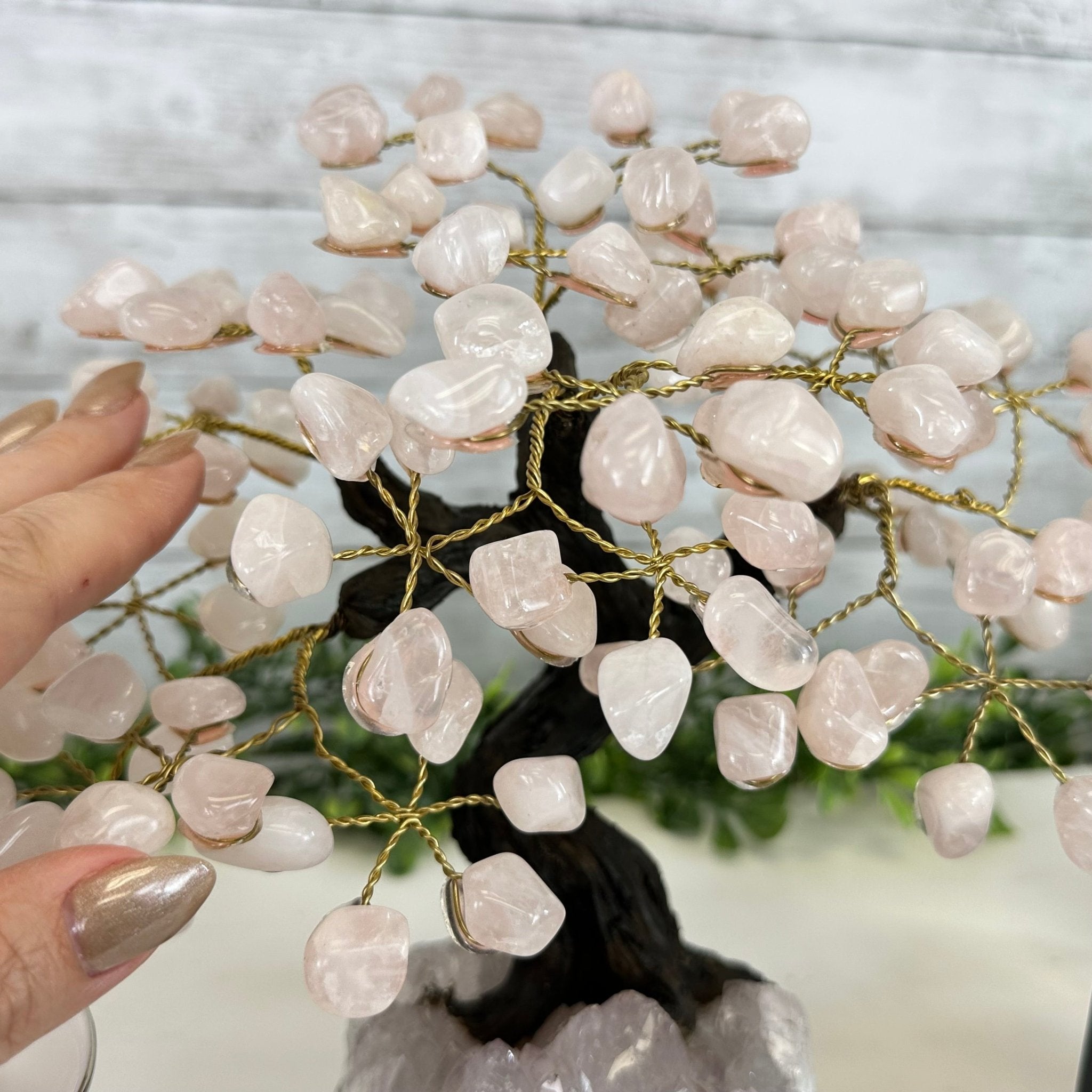 Rose Quartz 9" Tall Handmade Gemstone Tree on a Crystal base, 120 Gems #5403ROSQ - Brazil GemsBrazil GemsRose Quartz 9" Tall Handmade Gemstone Tree on a Crystal base, 120 Gems #5403ROSQGemstone Trees5403ROSQ