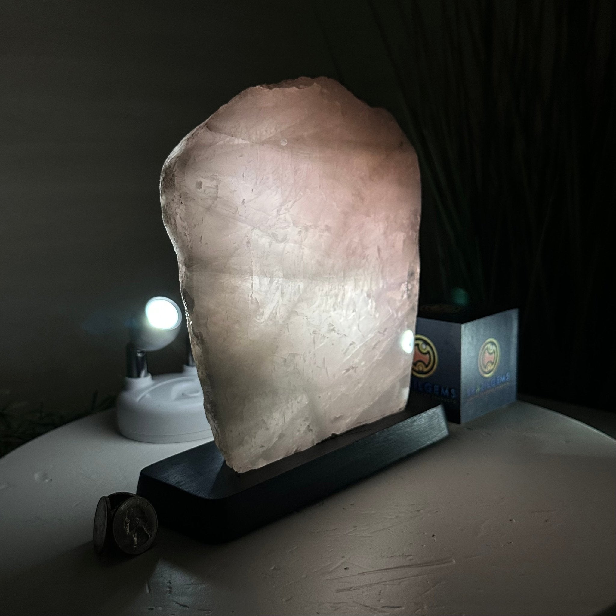 Rose Quartz Polished Slice on a Wood Base, 8.25" Tall #6100RQ - 038 - Brazil GemsBrazil GemsRose Quartz Polished Slice on a Wood Base, 8.25" Tall #6100RQ - 038Slices on Wood Bases6100RQ - 038