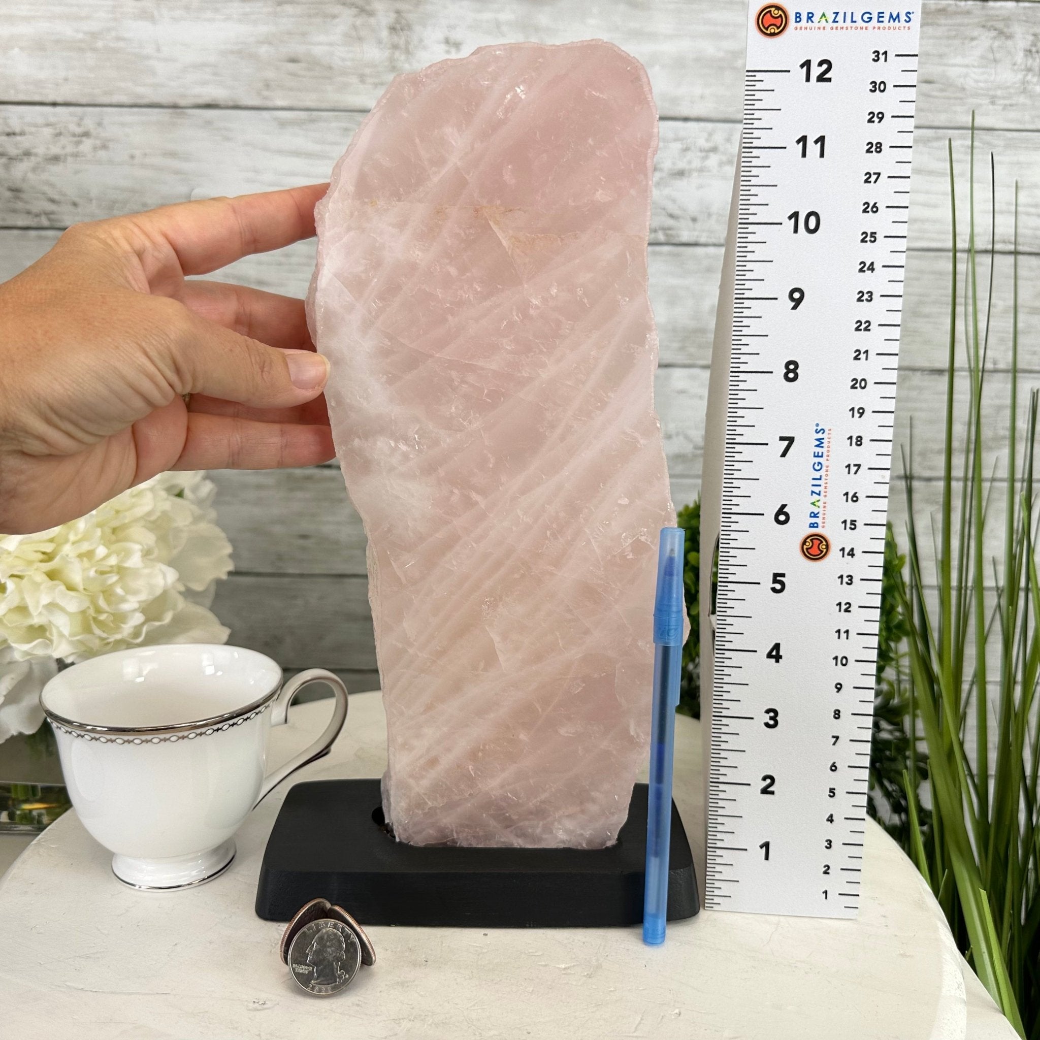 Rose Quartz Polished Slice with Rough Edges on a Wood Base Model 12.25" Tall Model #6100RQ-044 by Brazil Gems - Brazil GemsBrazil GemsRose Quartz Polished Slice with Rough Edges on a Wood Base Model 12.25" Tall Model #6100RQ-044 by Brazil GemsSlices on Wood Bases6100RQ-044