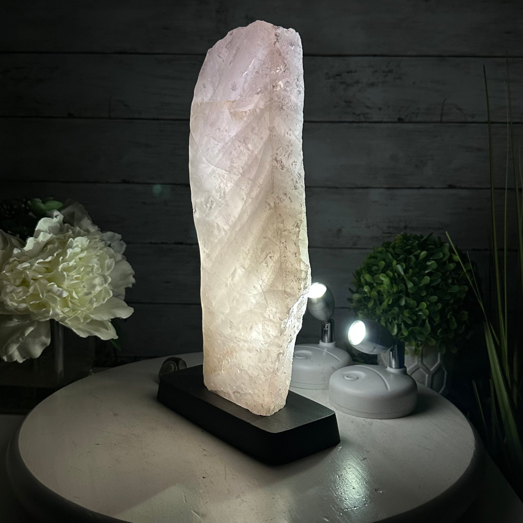 Rose Quartz Polished Slice with Rough Edges on a Wood Base Model 12.25" Tall Model #6100RQ-044 by Brazil Gems - Brazil GemsBrazil GemsRose Quartz Polished Slice with Rough Edges on a Wood Base Model 12.25" Tall Model #6100RQ-044 by Brazil GemsSlices on Wood Bases6100RQ-044