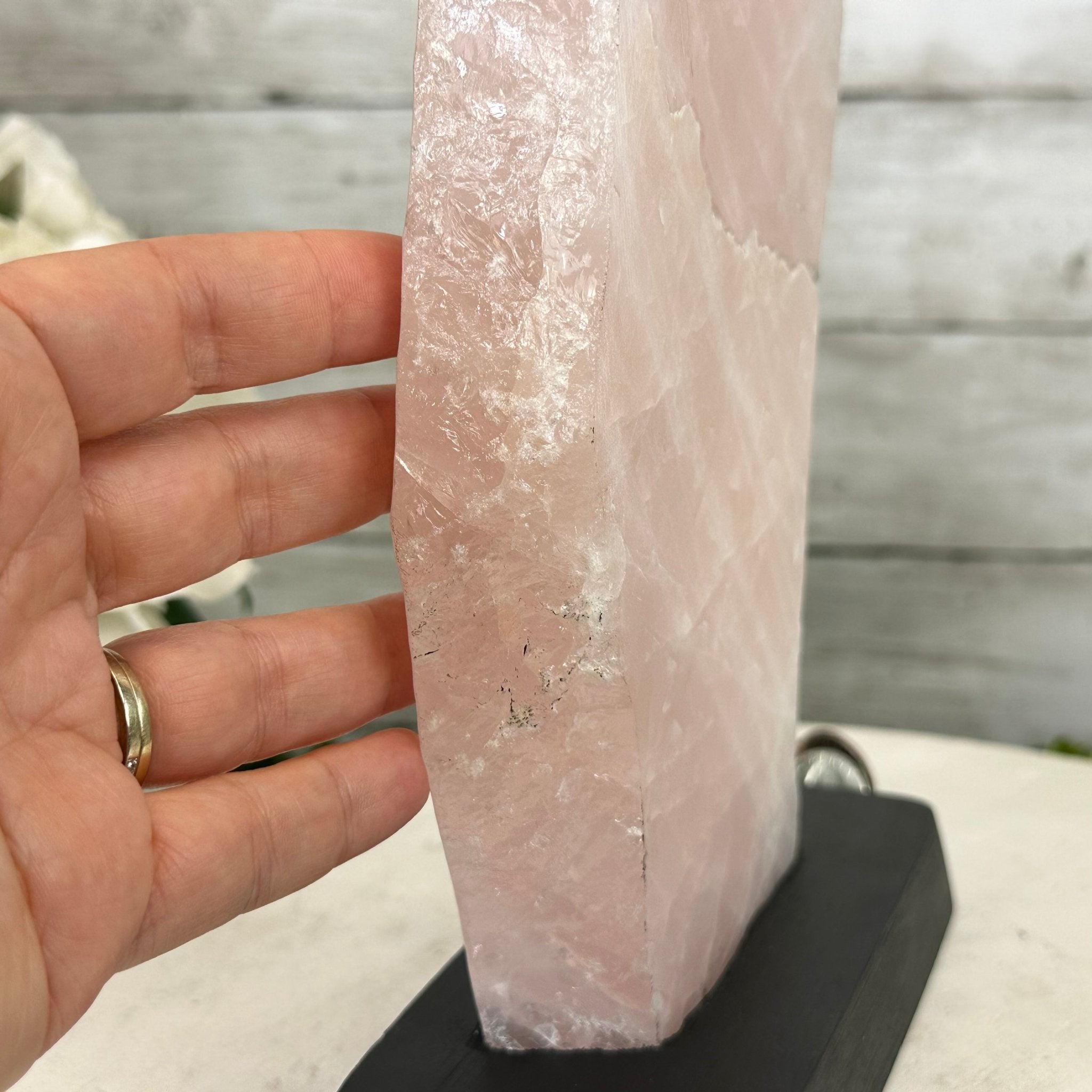 Rose Quartz Polished Slice with Rough Edges on a Wood Base Model 12.25" Tall Model #6100RQ-044 by Brazil Gems - Brazil GemsBrazil GemsRose Quartz Polished Slice with Rough Edges on a Wood Base Model 12.25" Tall Model #6100RQ-044 by Brazil GemsSlices on Wood Bases6100RQ-044