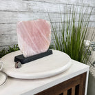 Rose Quartz Polished Slice with Rough Edges on a Wood Base Model 8" Tall Model #6100RQ-049 by Brazil Gems - Brazil GemsBrazil GemsRose Quartz Polished Slice with Rough Edges on a Wood Base Model 8" Tall Model #6100RQ-049 by Brazil GemsSlices on Wood Bases6100RQ-049