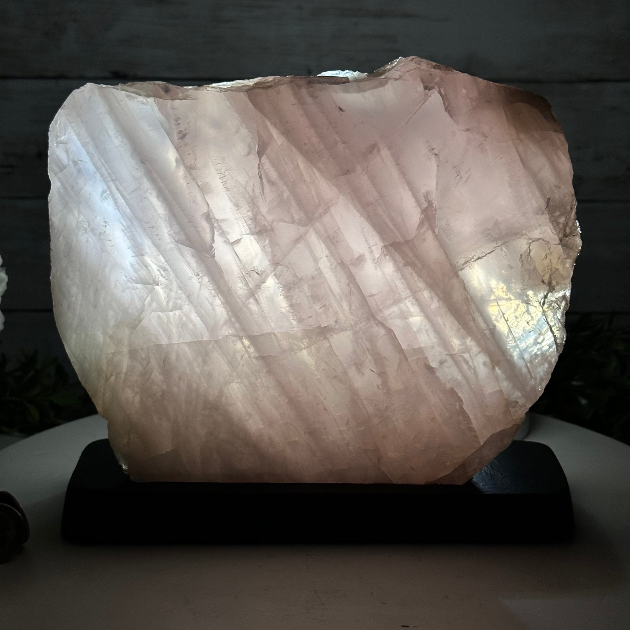 Rose Quartz Polished Slice with Rough Edges on a Wood Base Model 8" Tall Model #6100RQ-049 by Brazil Gems - Brazil GemsBrazil GemsRose Quartz Polished Slice with Rough Edges on a Wood Base Model 8" Tall Model #6100RQ-049 by Brazil GemsSlices on Wood Bases6100RQ-049