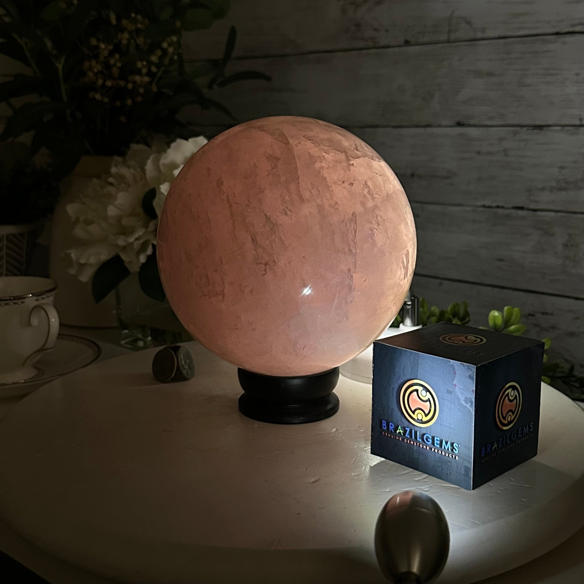 Rose Quartz Sphere on a Wood Base, 12.2 lbs & 7.4" Tall #5632 - 0019 - Brazil GemsBrazil GemsRose Quartz Sphere on a Wood Base, 12.2 lbs & 7.4" Tall #5632 - 0019Spheres5632 - 0019