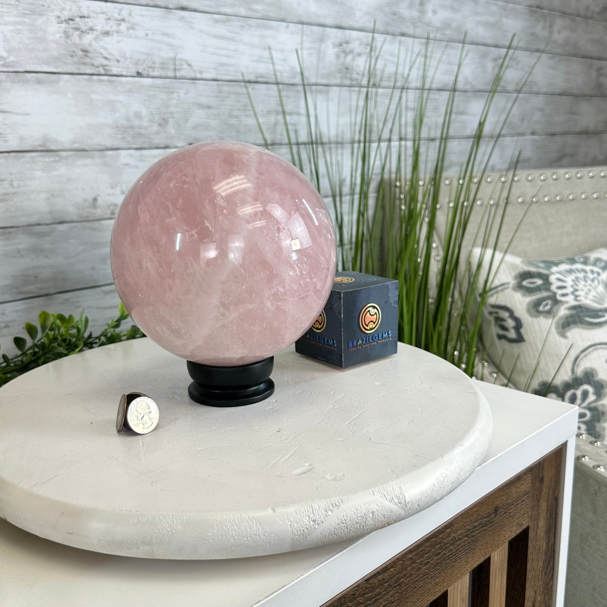 Rose Quartz Sphere on a Wood Base, 12.2 lbs & 7.4" Tall #5632 - 0019 - Brazil GemsBrazil GemsRose Quartz Sphere on a Wood Base, 12.2 lbs & 7.4" Tall #5632 - 0019Spheres5632 - 0019