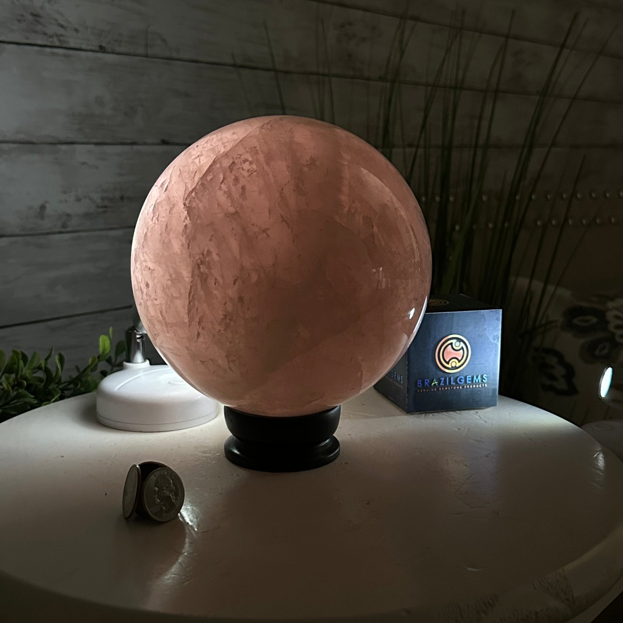 Rose Quartz Sphere on a Wood Base, 12.2 lbs & 7.4" Tall #5632 - 0019 - Brazil GemsBrazil GemsRose Quartz Sphere on a Wood Base, 12.2 lbs & 7.4" Tall #5632 - 0019Spheres5632 - 0019