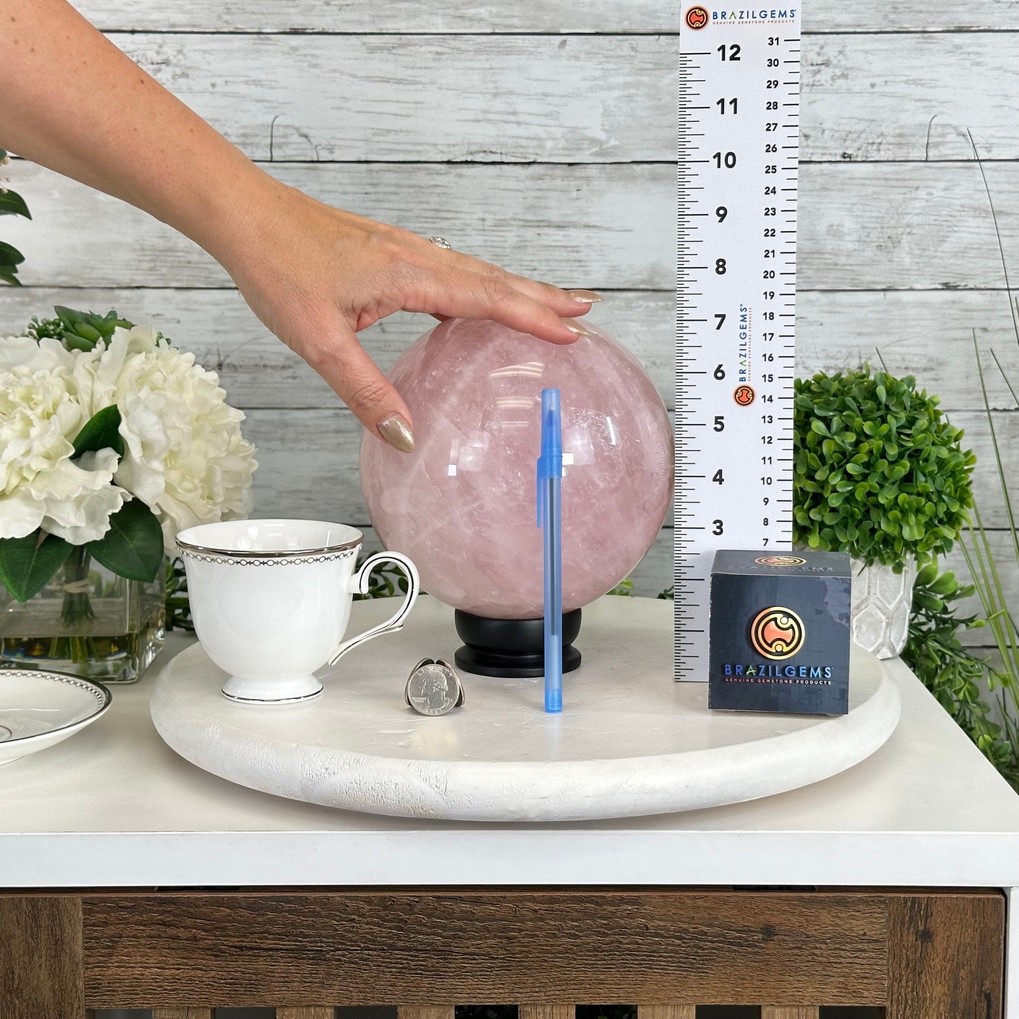 Rose Quartz Sphere on a Wood Base, 12.2 lbs & 7.4" Tall #5632 - 0019 - Brazil GemsBrazil GemsRose Quartz Sphere on a Wood Base, 12.2 lbs & 7.4" Tall #5632 - 0019Spheres5632 - 0019