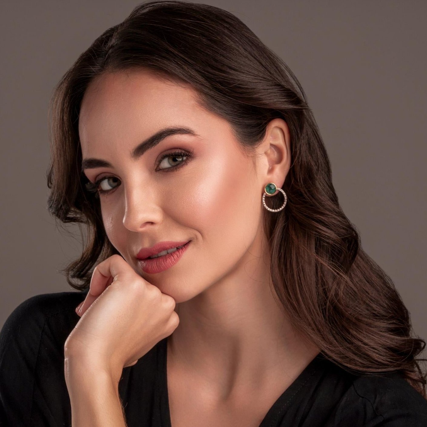 Round Emerald 18K Gold Plated Stud Earrings w/ Removable Cubic Zirconia Hoop - Brazil GemsBrazil GemsRound Emerald 18K Gold Plated Stud Earrings w/ Removable Cubic Zirconia HoopEarrings11GP4209 - 109