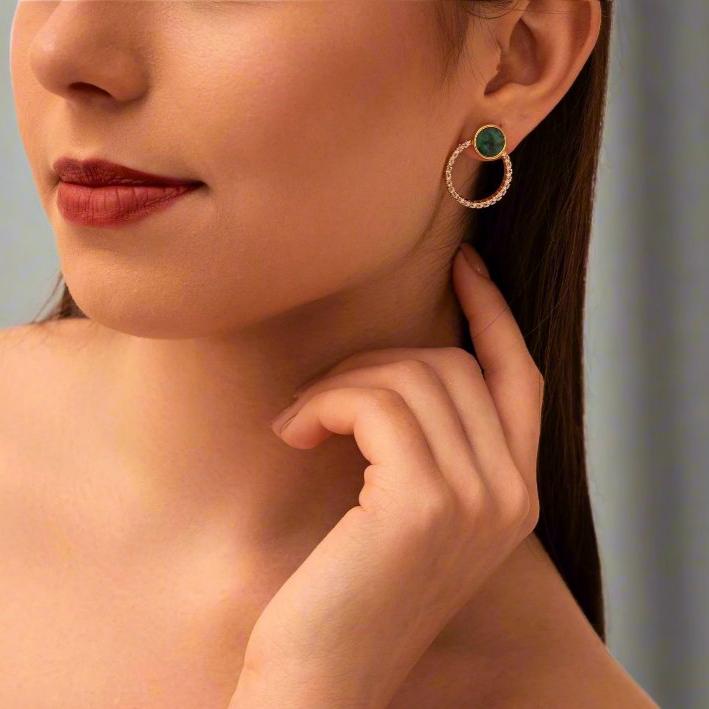 Round Emerald 18K Gold Plated Stud Earrings w/ Removable Cubic Zirconia Hoop - Brazil GemsBrazil GemsRound Emerald 18K Gold Plated Stud Earrings w/ Removable Cubic Zirconia HoopEarrings11GP4209 - 109
