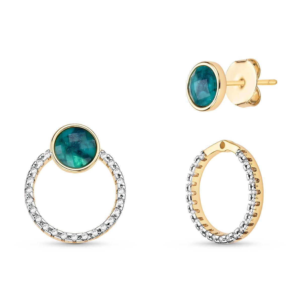 Round Emerald 18K Gold Plated Stud Earrings w/ Removable Cubic Zirconia Hoop - Brazil GemsBrazil GemsRound Emerald 18K Gold Plated Stud Earrings w/ Removable Cubic Zirconia HoopEarrings11GP4209 - 109