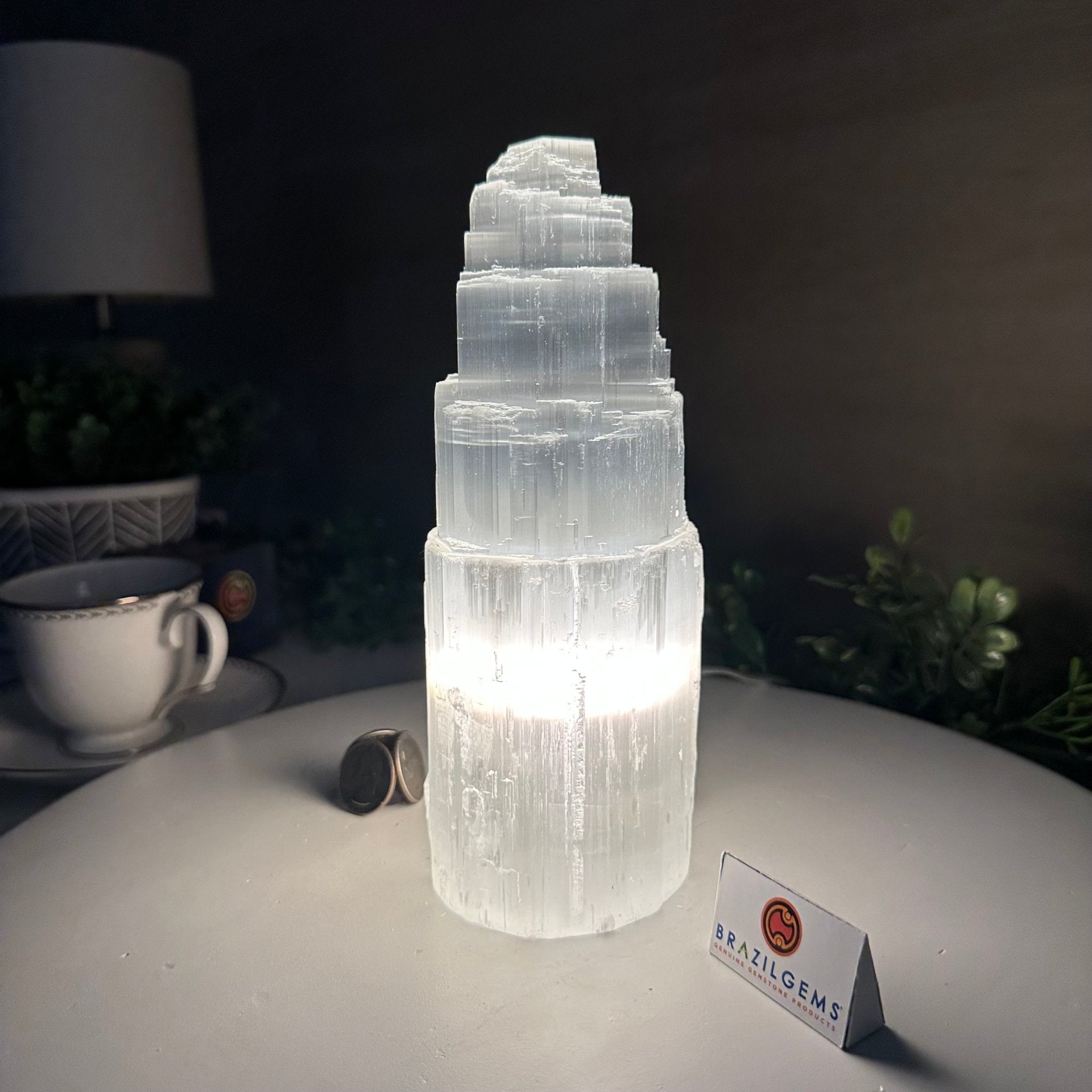 Selenite Tower Crystal Night Light, 2.8 lbs & 8" Tall 5802ST - 007 - Brazil GemsBrazil GemsSelenite Tower Crystal Night Light, 2.8 lbs & 8" Tall 5802ST - 007Night Lights5802ST - 007