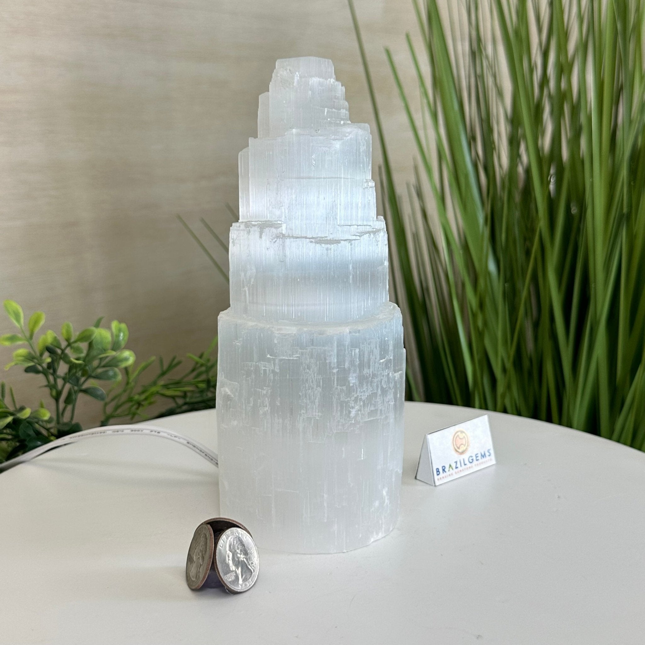 Selenite Tower Crystal Night Light, 3.1 lbs & 8" Tall 5802ST - 010 - Brazil GemsBrazil GemsSelenite Tower Crystal Night Light, 3.1 lbs & 8" Tall 5802ST - 010Night Lights5802ST - 010