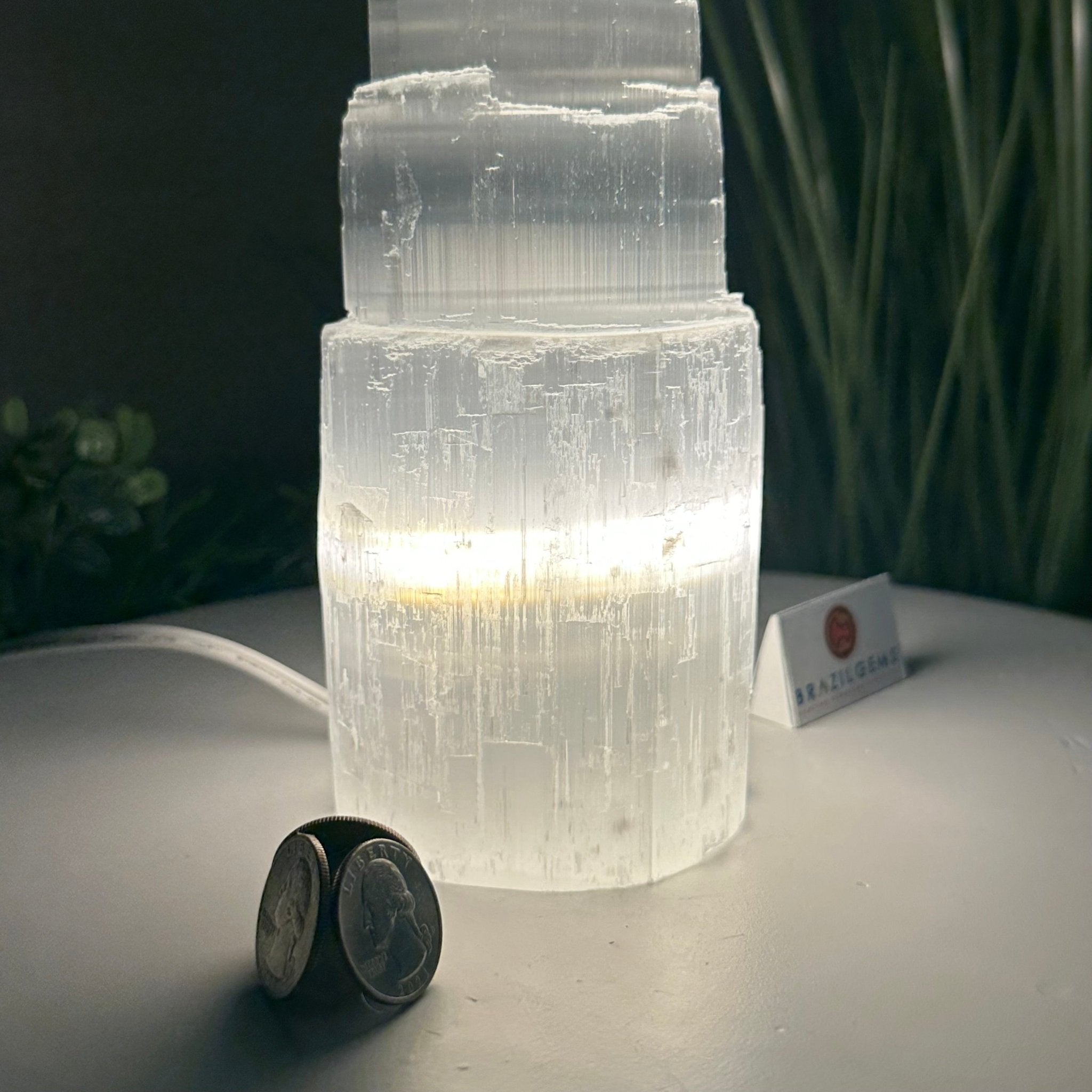 Selenite Tower Crystal Night Light, 3.1 lbs & 8" Tall 5802ST - 010 - Brazil GemsBrazil GemsSelenite Tower Crystal Night Light, 3.1 lbs & 8" Tall 5802ST - 010Night Lights5802ST - 010