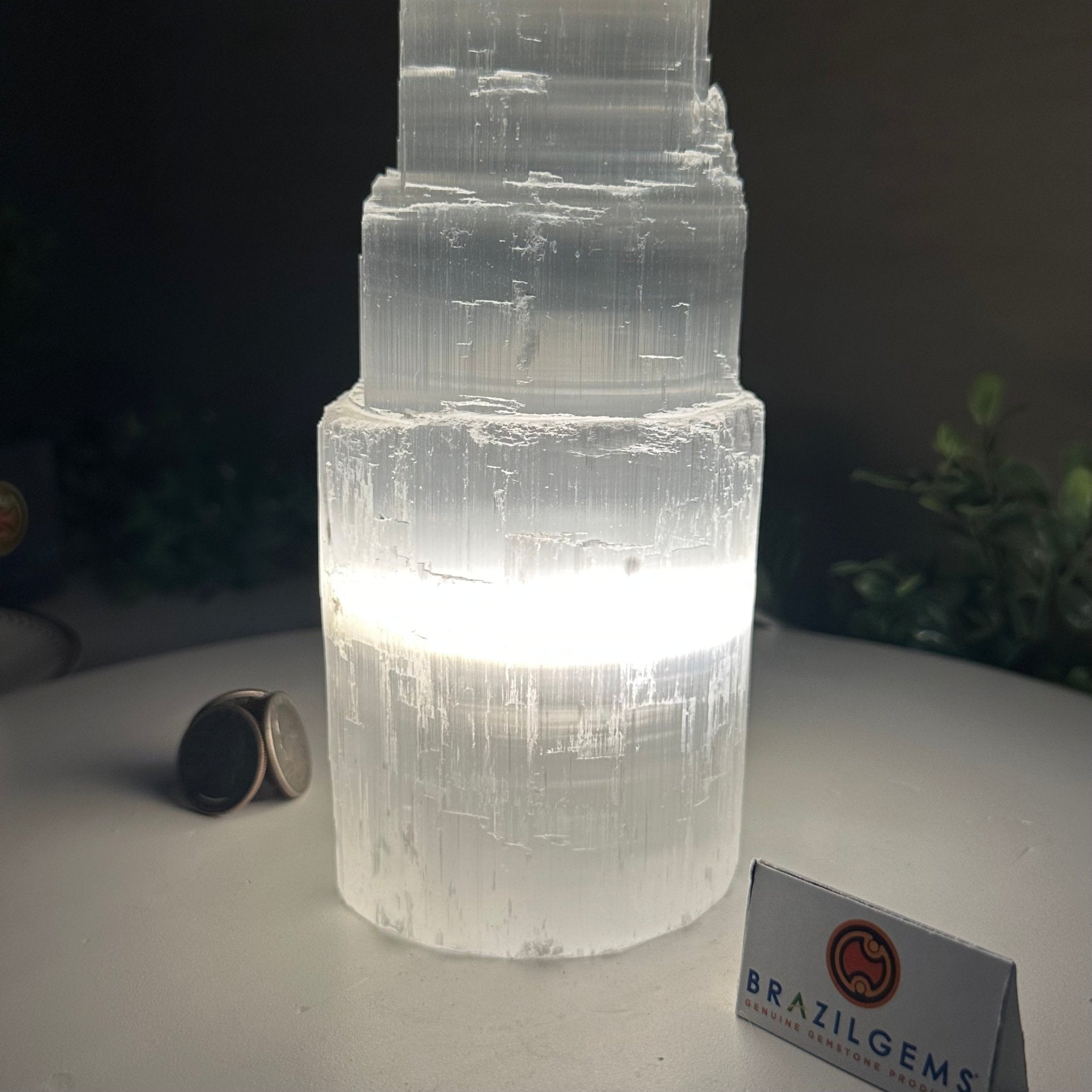 Selenite Tower Crystal Night Light, 3.1 lbs & 8" Tall 5802ST - 010 - Brazil GemsBrazil GemsSelenite Tower Crystal Night Light, 3.1 lbs & 8" Tall 5802ST - 010Night Lights5802ST - 010