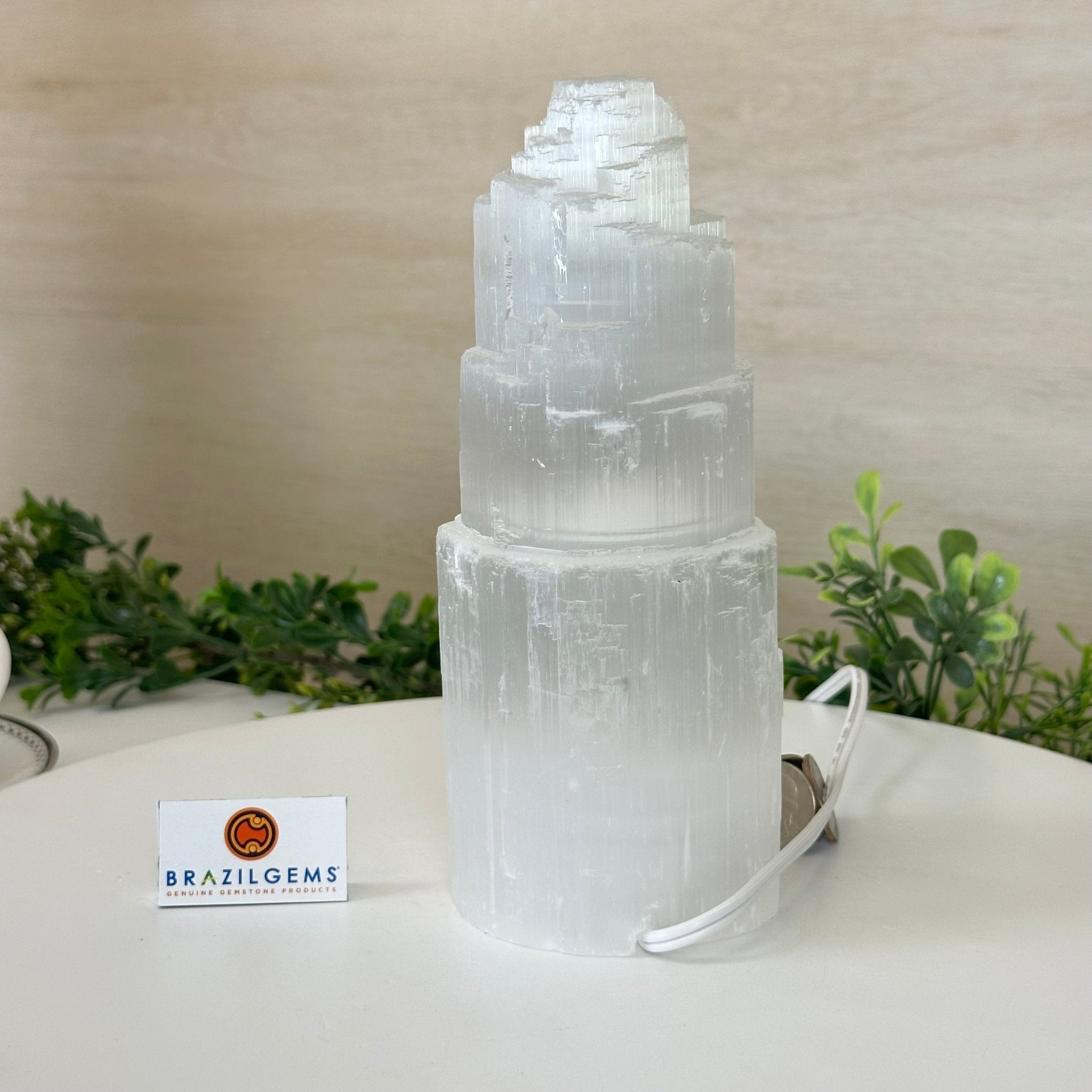 Selenite Tower Crystal Night Light, 3.1 lbs & 8" Tall 5802ST - 010 - Brazil GemsBrazil GemsSelenite Tower Crystal Night Light, 3.1 lbs & 8" Tall 5802ST - 010Night Lights5802ST - 010