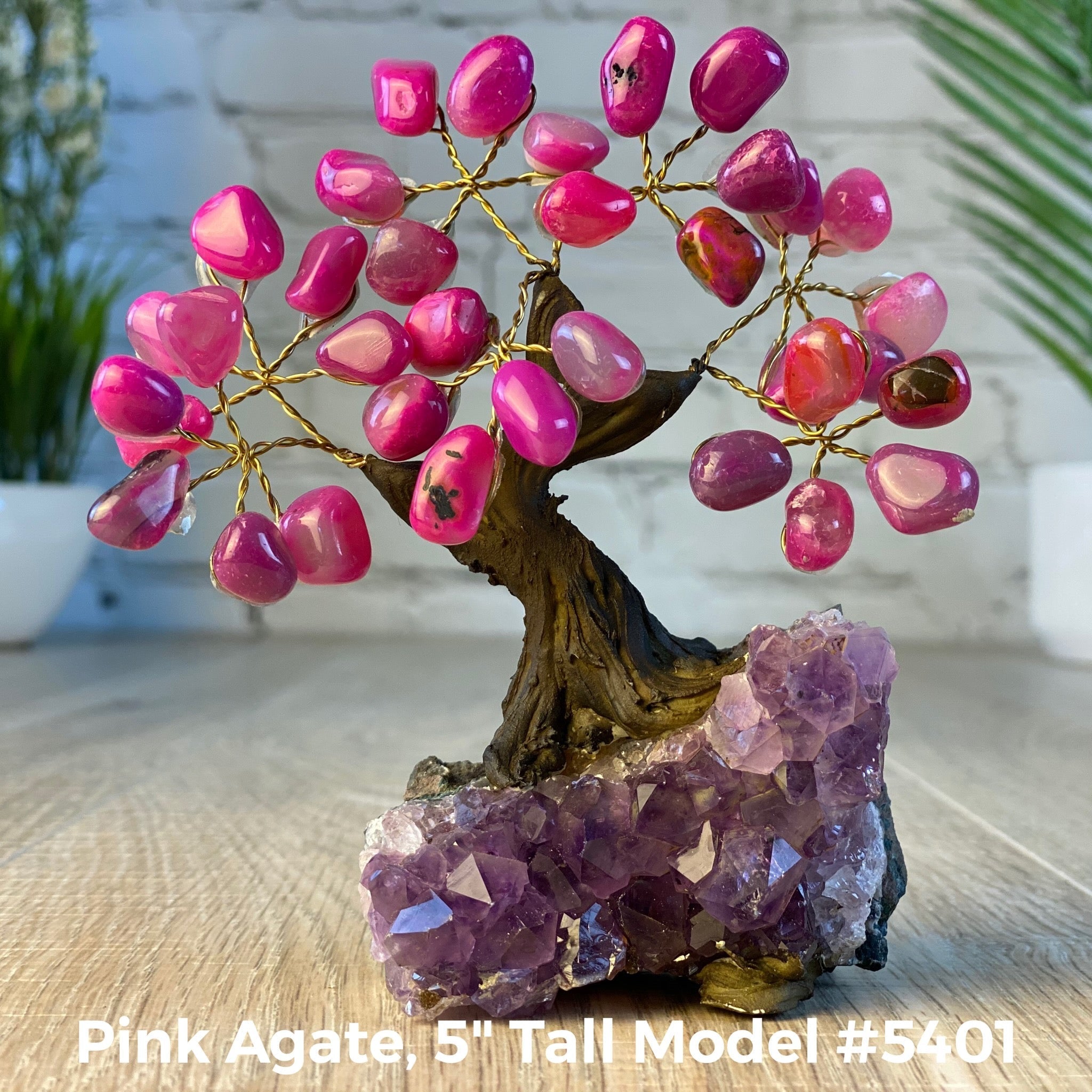 Set of 10 units - 5" Tall Handmade Gemstone Trees on an Amethyst Cluster base, 35 Total Gems, 12 Gem Options, Model #W5401-10 by Brazil Gems - Brazil GemsBrazil GemsSet of 10 units - 5" Tall Handmade Gemstone Trees on an Amethyst Cluster base, 35 Total Gems, 12 Gem Options, Model #W5401-10 by Brazil GemsGemstone Trees-WHW5401-10