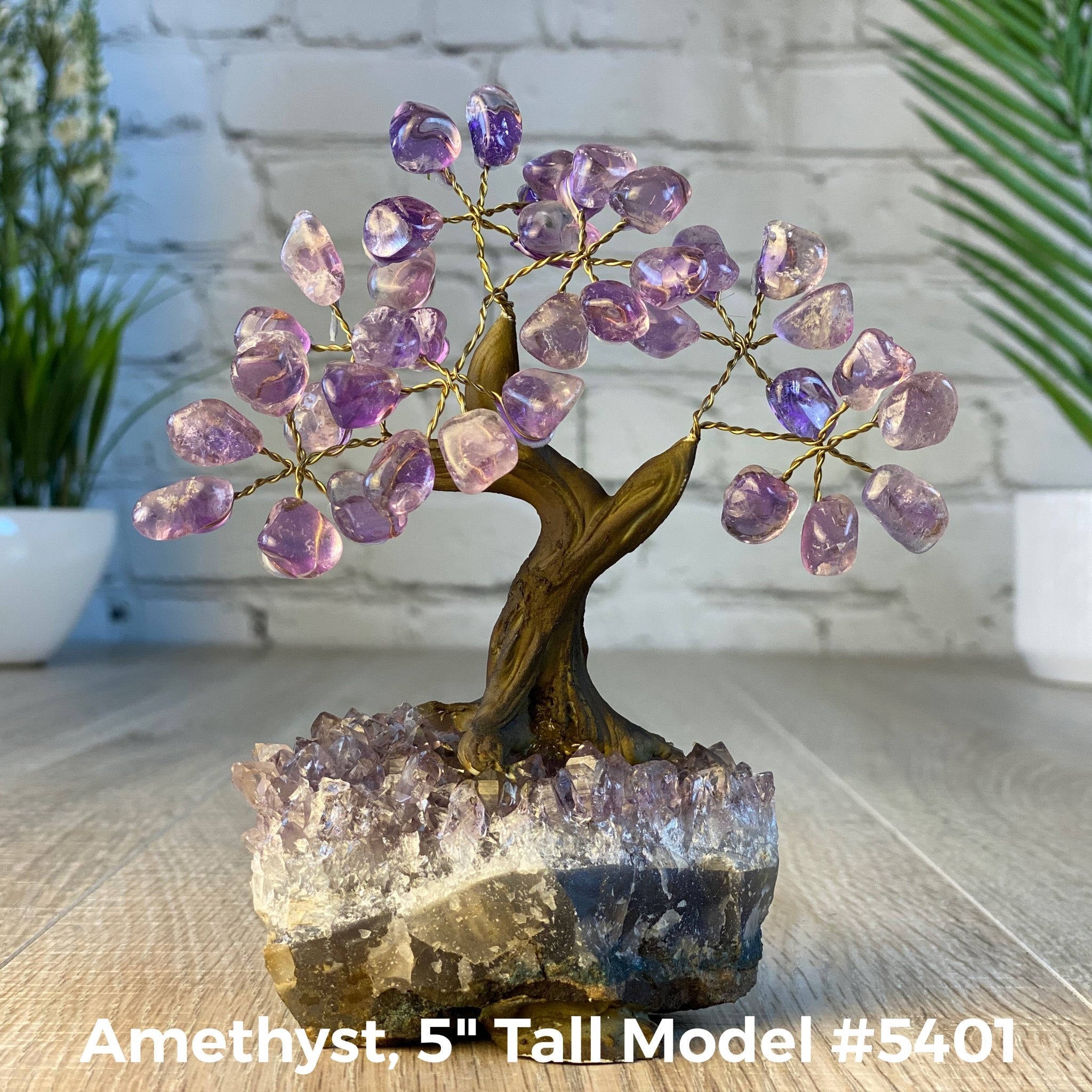 Set of 10 units - 5" Tall Handmade Gemstone Trees on an Amethyst Cluster base, 35 Total Gems, 12 Gem Options, Model #W5401-10 by Brazil Gems - Brazil GemsBrazil GemsSet of 10 units - 5" Tall Handmade Gemstone Trees on an Amethyst Cluster base, 35 Total Gems, 12 Gem Options, Model #W5401-10 by Brazil GemsGemstone Trees-WHW5401-10