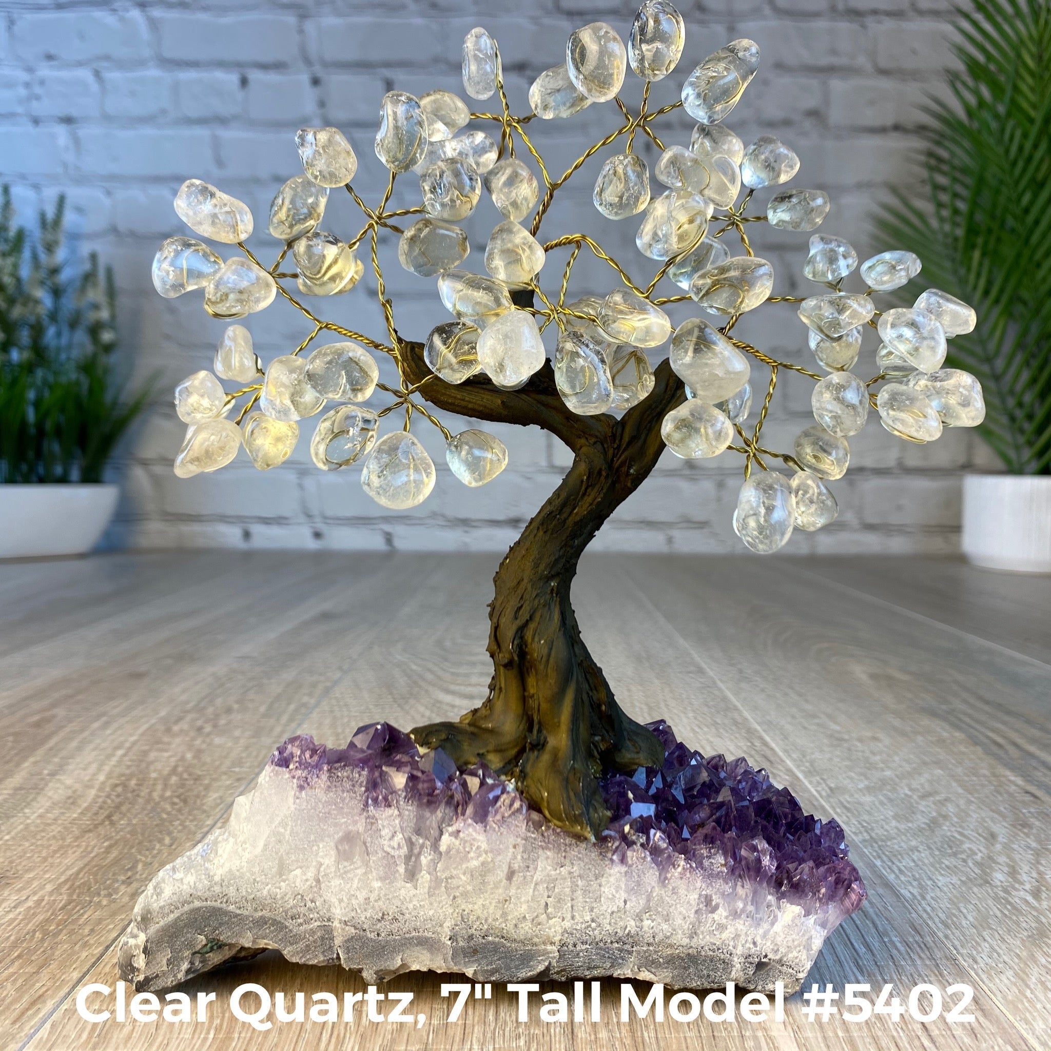 Set of 10 units - 7" Tall Handmade Gemstone Tree on an Amethyst Cluster base, 60 Total Gems, 12 Gem Options, Model #W5402-10 by Brazil Gems - Brazil GemsBrazil GemsSet of 10 units - 7" Tall Handmade Gemstone Tree on an Amethyst Cluster base, 60 Total Gems, 12 Gem Options, Model #W5402-10 by Brazil GemsGemstone Trees-WHW5402-10