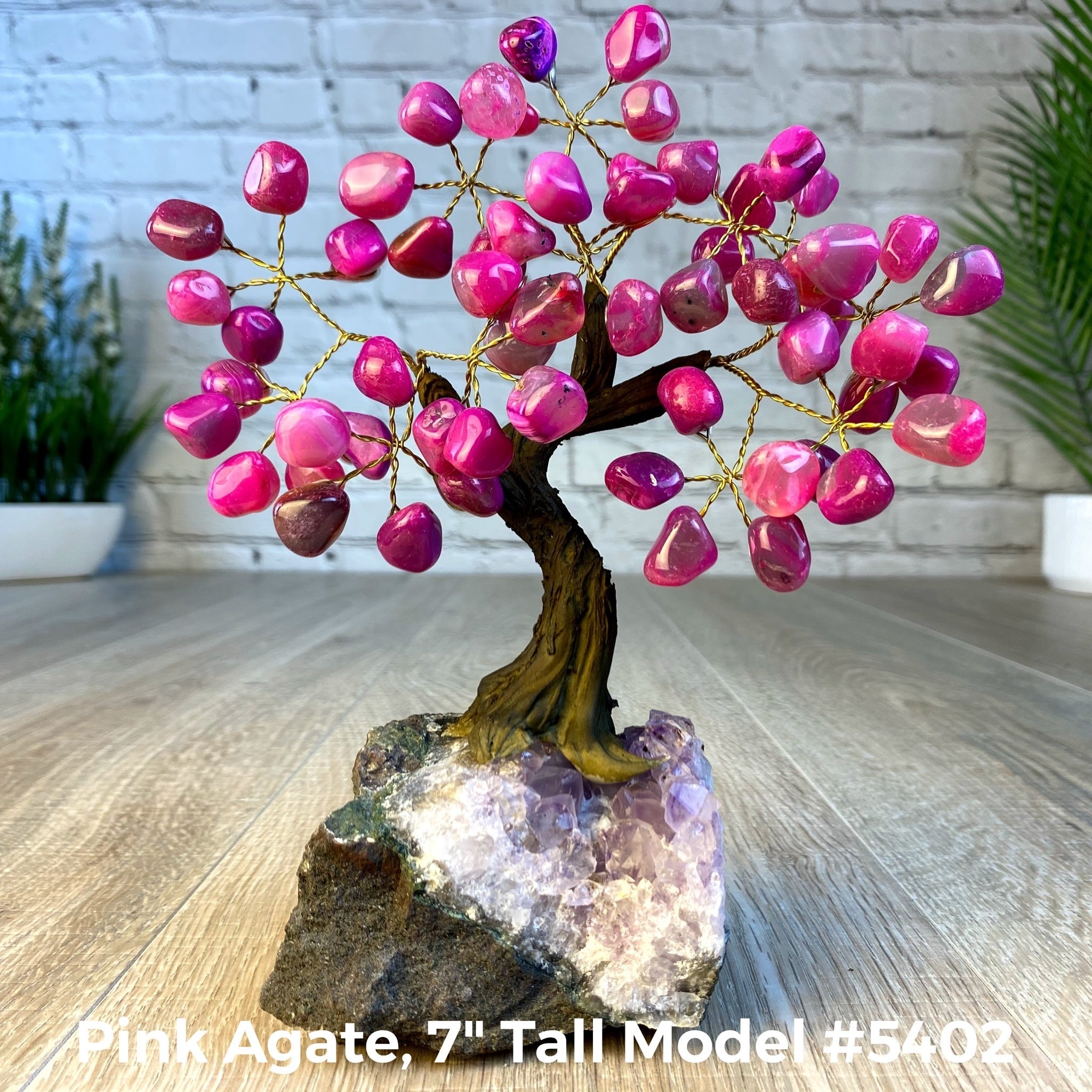 Set of 10 units - 7" Tall Handmade Gemstone Tree on an Amethyst Cluster base, 60 Total Gems, 12 Gem Options, Model #W5402-10 by Brazil Gems - Brazil GemsBrazil GemsSet of 10 units - 7" Tall Handmade Gemstone Tree on an Amethyst Cluster base, 60 Total Gems, 12 Gem Options, Model #W5402-10 by Brazil GemsGemstone Trees-WHW5402-10
