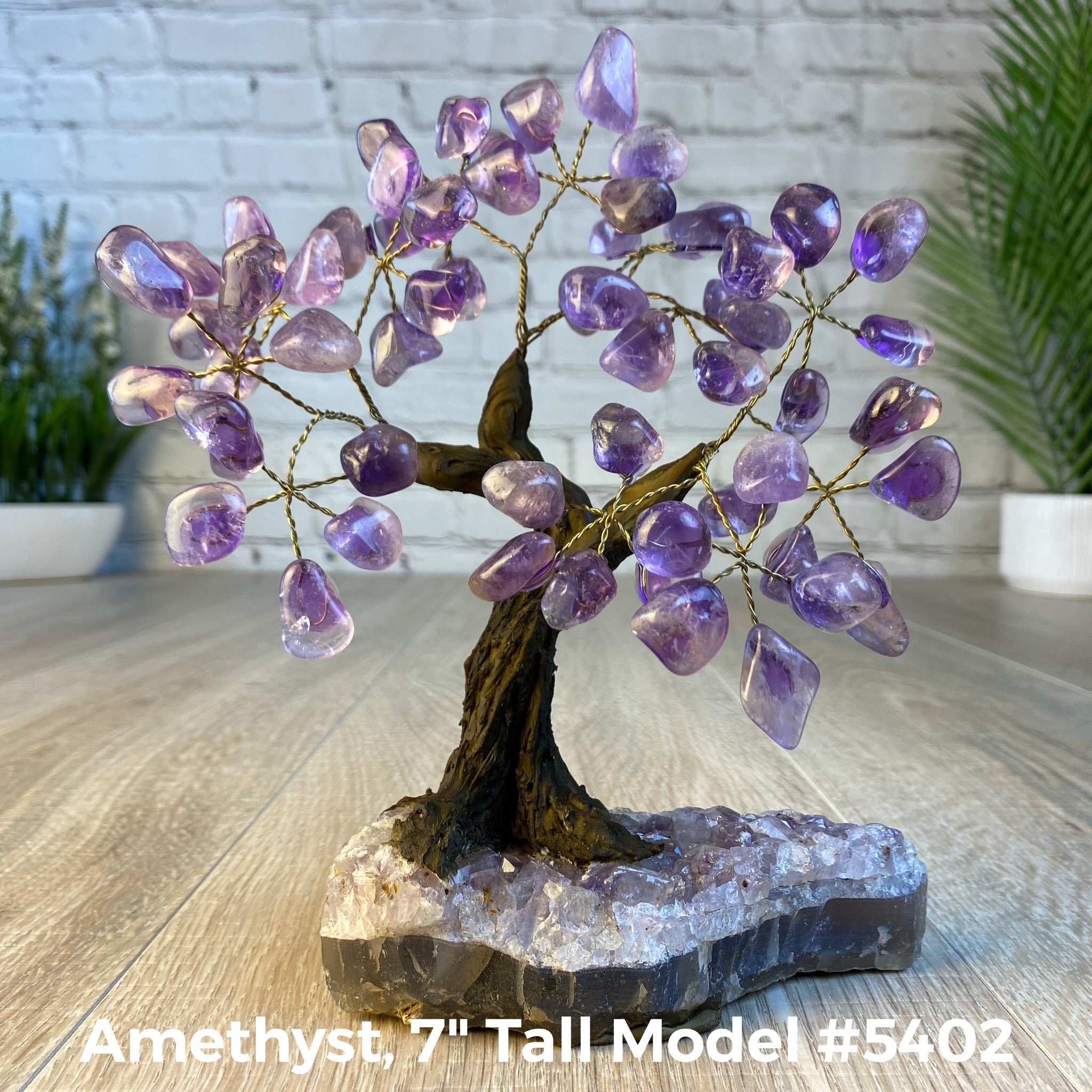 Set of 10 units - 7" Tall Handmade Gemstone Tree on an Amethyst Cluster base, 60 Total Gems, 12 Gem Options, Model #W5402-10 by Brazil Gems - Brazil GemsBrazil GemsSet of 10 units - 7" Tall Handmade Gemstone Tree on an Amethyst Cluster base, 60 Total Gems, 12 Gem Options, Model #W5402-10 by Brazil GemsGemstone Trees-WHW5402-10