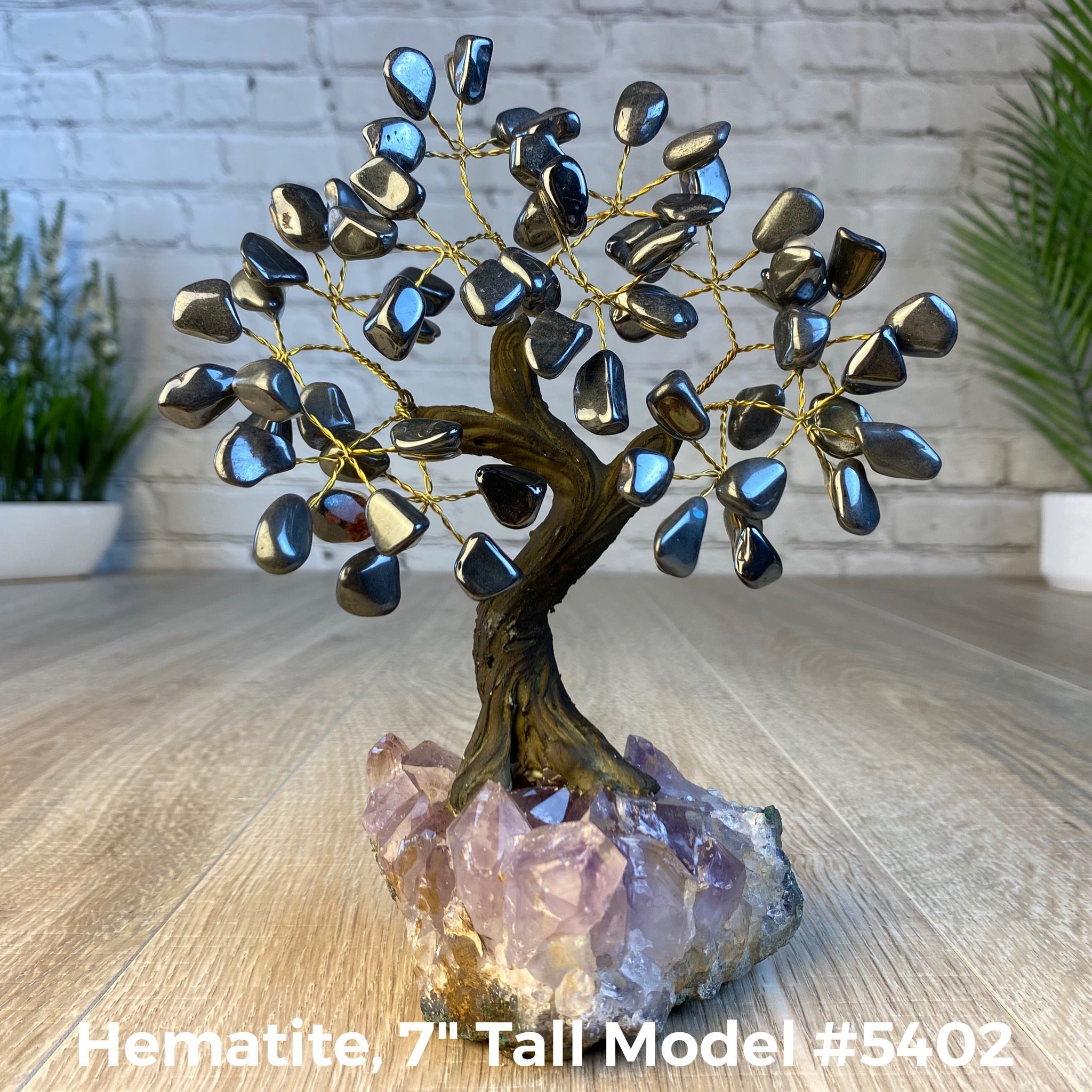 Set of 10 units - 7" Tall Handmade Gemstone Tree on an Amethyst Cluster base, 60 Total Gems, 12 Gem Options, Model #W5402-10 by Brazil Gems - Brazil GemsBrazil GemsSet of 10 units - 7" Tall Handmade Gemstone Tree on an Amethyst Cluster base, 60 Total Gems, 12 Gem Options, Model #W5402-10 by Brazil GemsGemstone Trees-WHW5402-10