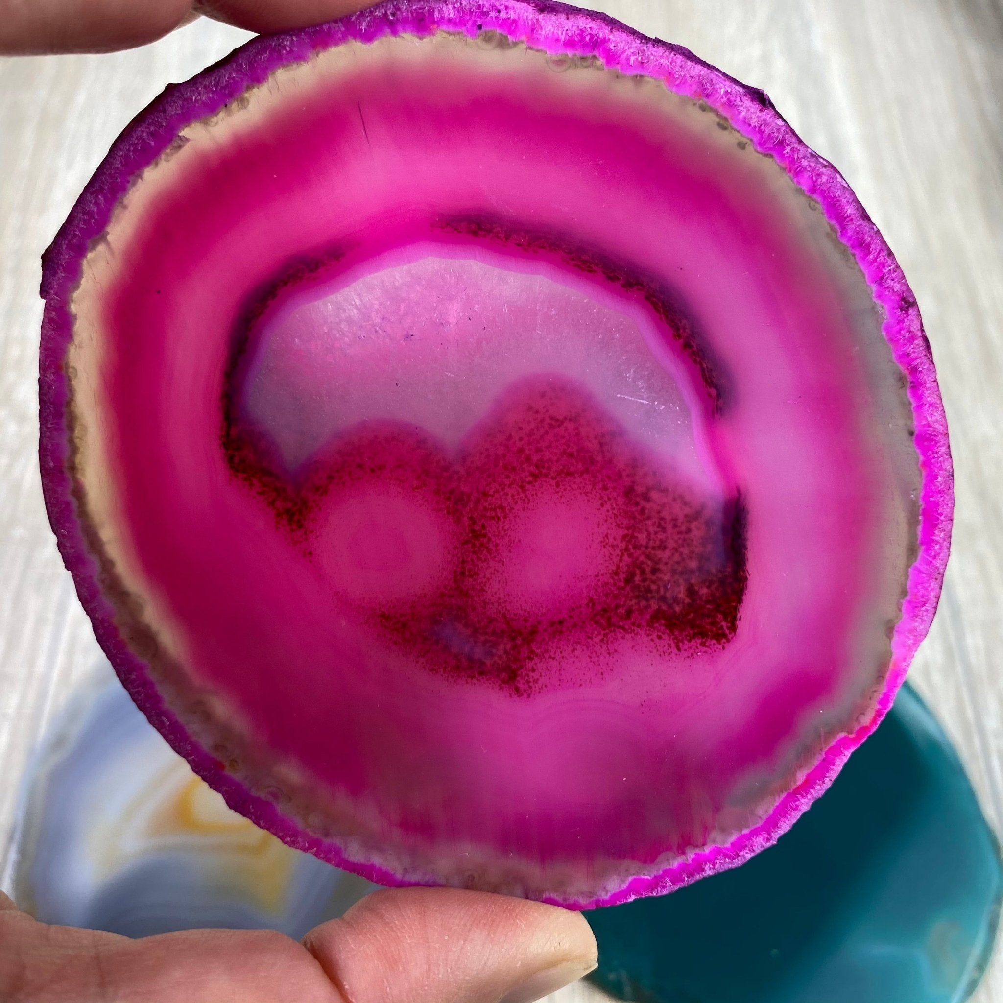 Set of 4 Agate Coasters in Natural, Pink, Green & Blue Dyed color mix, 3.5" to 4.5" each, 4 piece-set Model #5203PINK - Brazil GemsBrazil GemsSet of 4 Agate Coasters in Natural, Pink, Green & Blue Dyed color mix, 3.5" to 4.5" each, 4 piece-set Model #5203PINKCoaster Sets5203PINK
