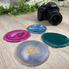Set of 4 Agate Coasters in Natural, Pink, Green & Blue Dyed color mix, 3.5" to 4.5" each, 4 piece-set Model #5203PINK - Brazil GemsBrazil GemsSet of 4 Agate Coasters in Natural, Pink, Green & Blue Dyed color mix, 3.5" to 4.5" each, 4 piece-set Model #5203PINKCoaster Sets5203PINK