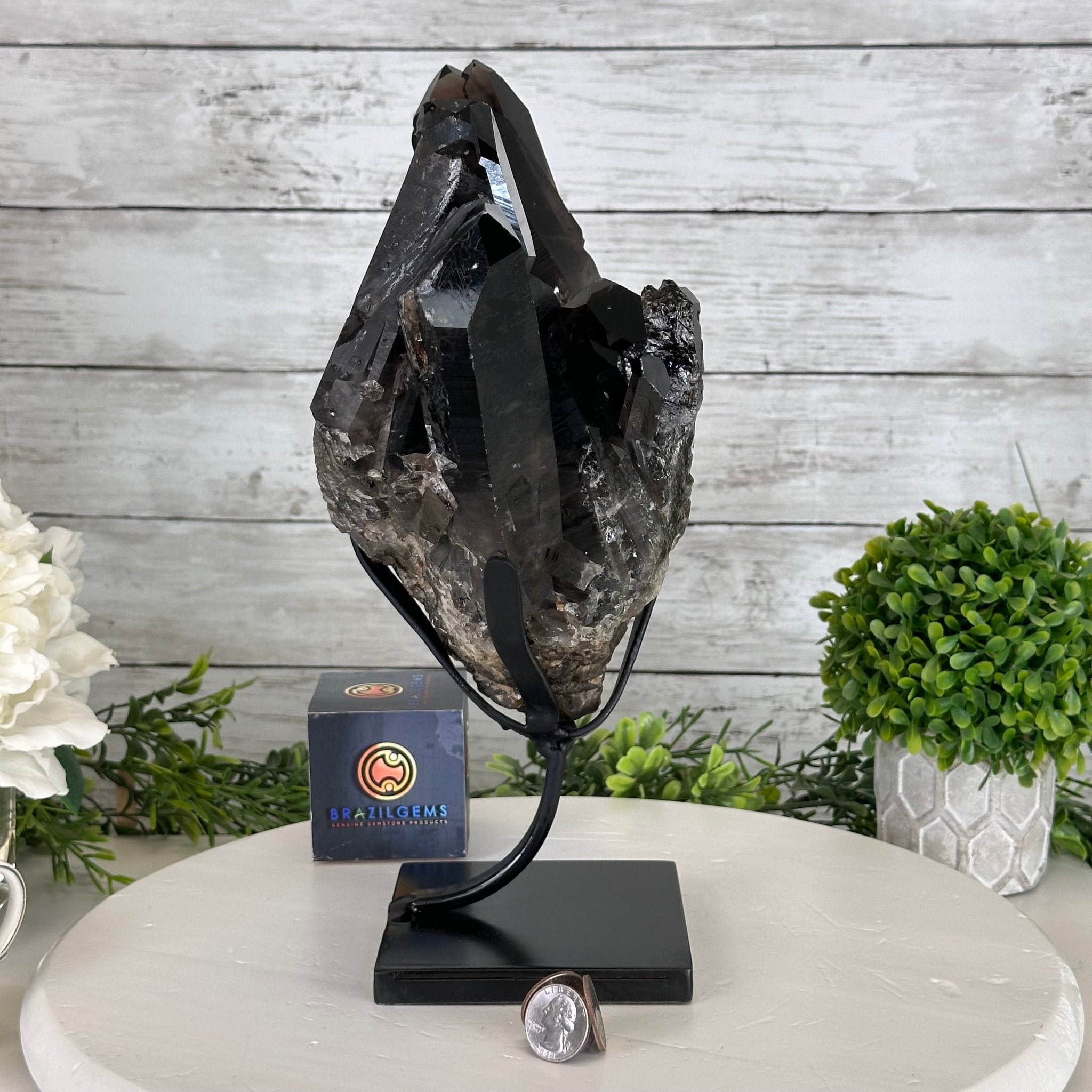 Smoky Quartz Cluster on a Metal Stand, 11.7 lbs & 12.5" Tall #5700-0014 - Brazil GemsBrazil GemsSmoky Quartz Cluster on a Metal Stand, 11.7 lbs & 12.5" Tall #5700-0014Clusters on Fixed Bases5700-0014