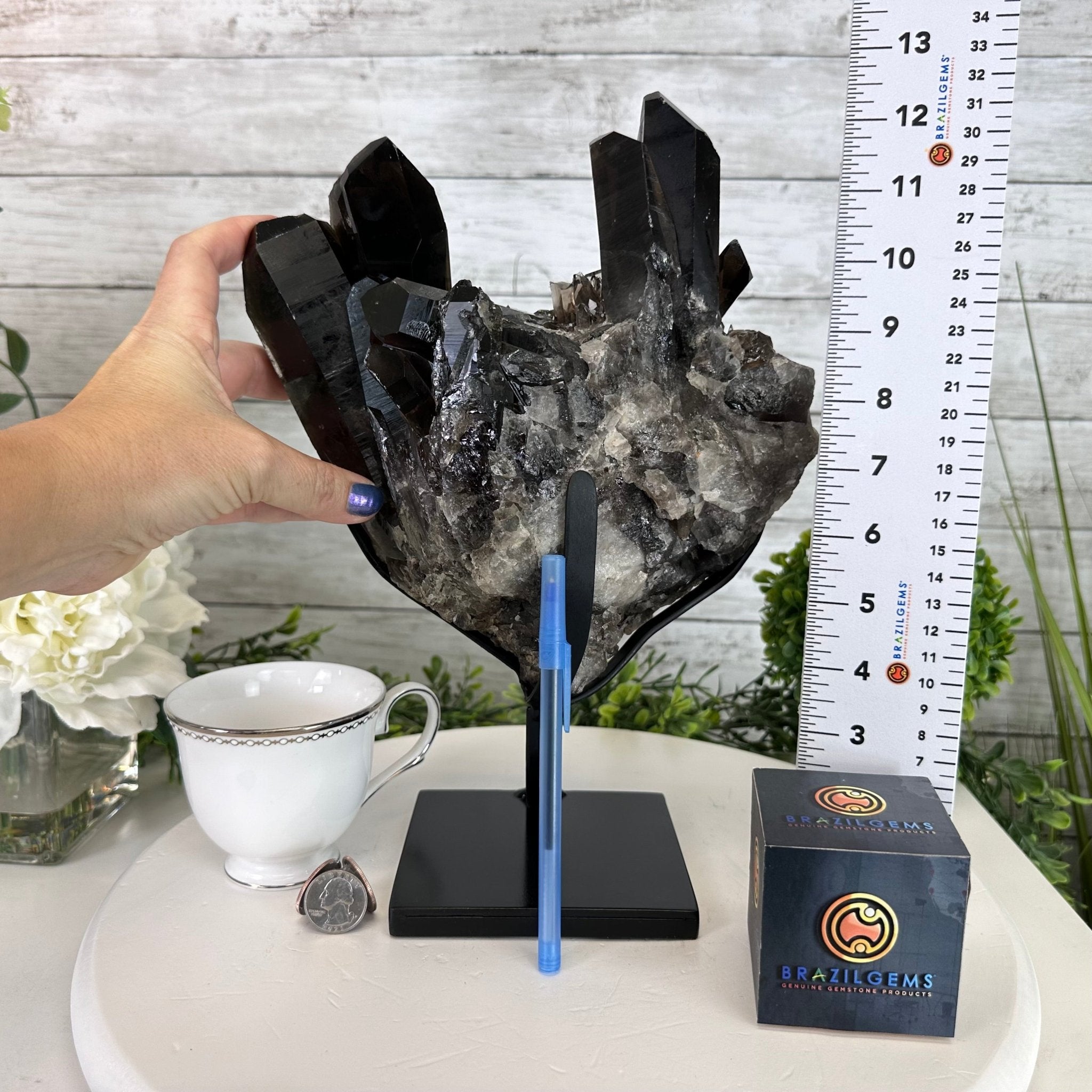Smoky Quartz Cluster on a Metal Stand, 11.7 lbs & 12.5" Tall #5700-0014 - Brazil GemsBrazil GemsSmoky Quartz Cluster on a Metal Stand, 11.7 lbs & 12.5" Tall #5700-0014Clusters on Fixed Bases5700-0014