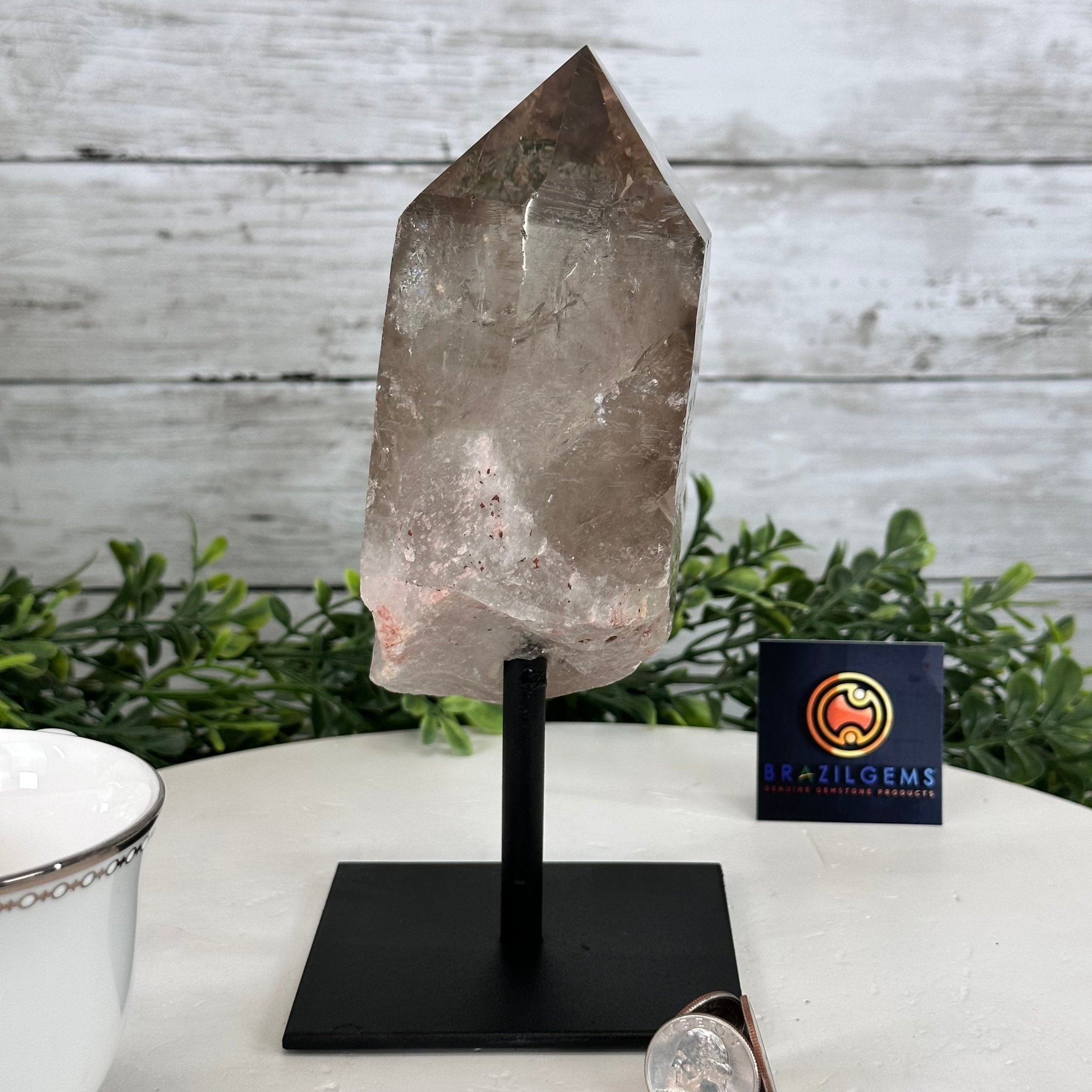 Smoky Quartz Crystal Point on a Metal Stand, 8.1" Tall Model #3122SQ-004 by Brazil Gems - Brazil GemsBrazil GemsSmoky Quartz Crystal Point on a Metal Stand, 8.1" Tall Model #3122SQ-004 by Brazil GemsCrystal Points3122SQ-004