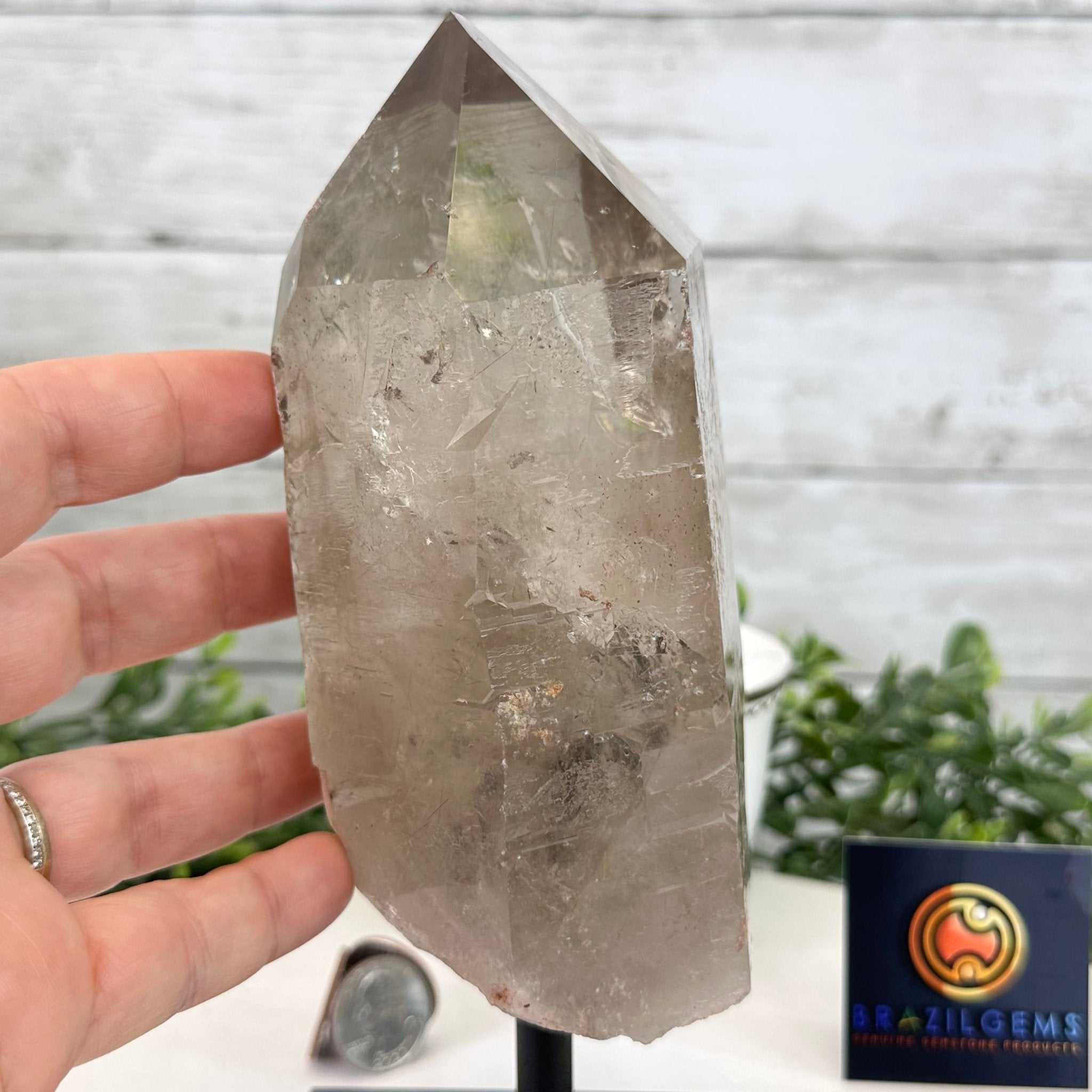Smoky Quartz Crystal Point on a Metal Stand, 8.1" Tall Model #3122SQ-004 by Brazil Gems - Brazil GemsBrazil GemsSmoky Quartz Crystal Point on a Metal Stand, 8.1" Tall Model #3122SQ-004 by Brazil GemsCrystal Points3122SQ-004