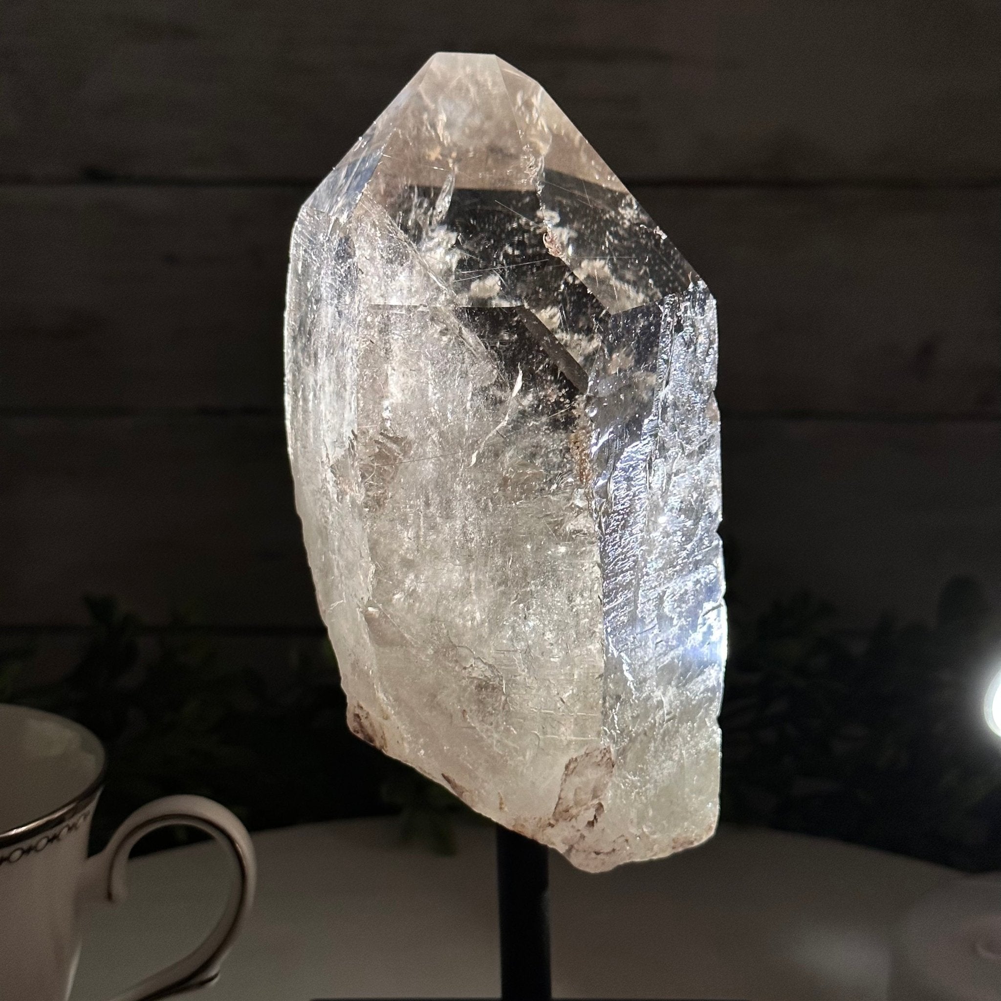 Smoky Quartz Crystal Point on a Metal Stand, 8.1" Tall Model #3122SQ-004 by Brazil Gems - Brazil GemsBrazil GemsSmoky Quartz Crystal Point on a Metal Stand, 8.1" Tall Model #3122SQ-004 by Brazil GemsCrystal Points3122SQ-004