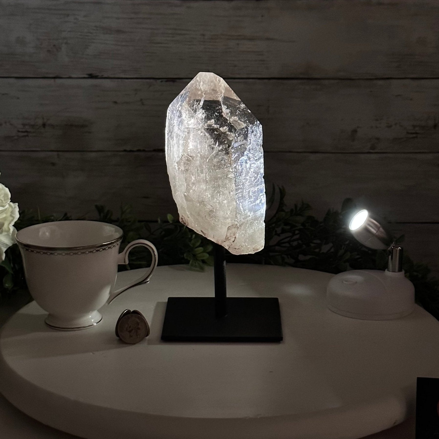 Smoky Quartz Crystal Point on a Metal Stand, 8.1" Tall Model #3122SQ-004 by Brazil Gems - Brazil GemsBrazil GemsSmoky Quartz Crystal Point on a Metal Stand, 8.1" Tall Model #3122SQ-004 by Brazil GemsCrystal Points3122SQ-004