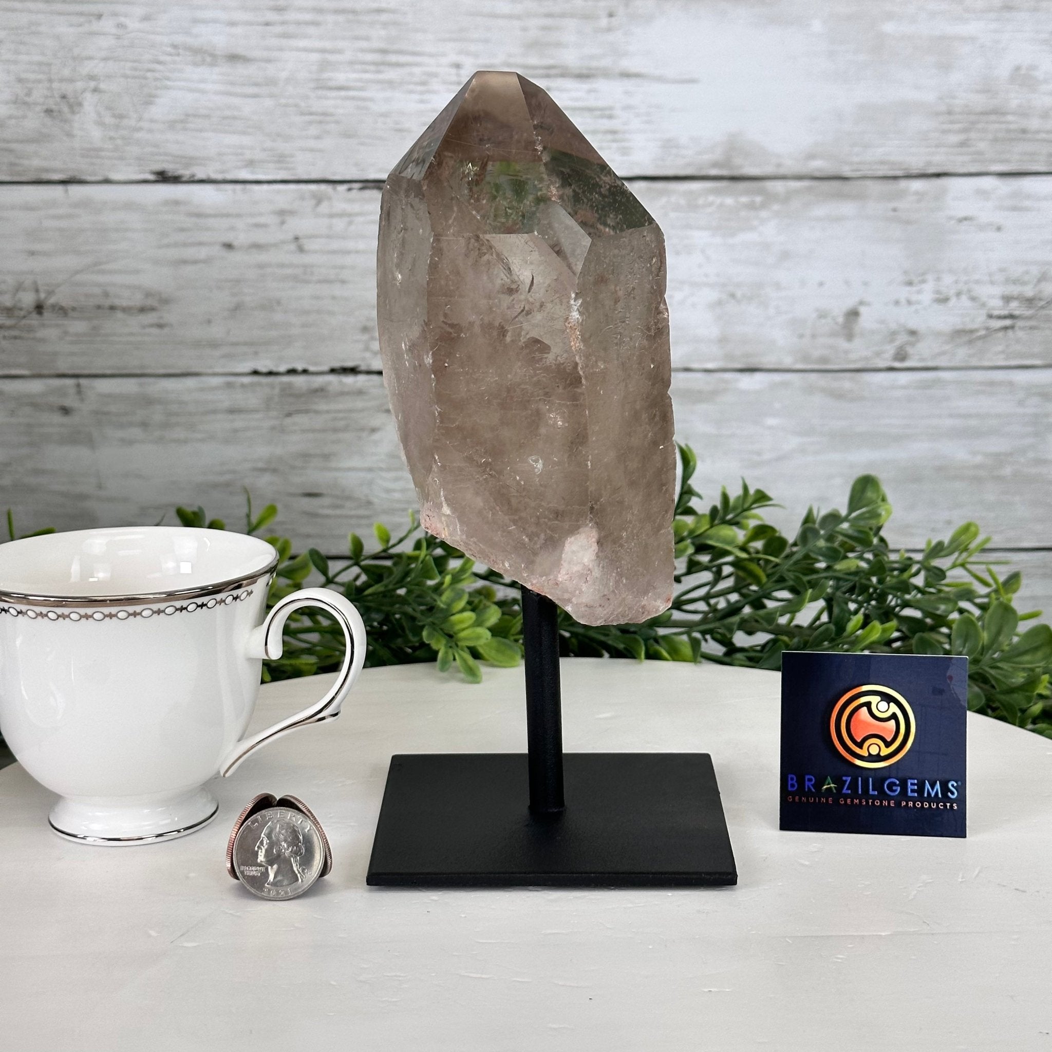 Smoky Quartz Crystal Point on a Metal Stand, 8.1" Tall Model #3122SQ-004 by Brazil Gems - Brazil GemsBrazil GemsSmoky Quartz Crystal Point on a Metal Stand, 8.1" Tall Model #3122SQ-004 by Brazil GemsCrystal Points3122SQ-004