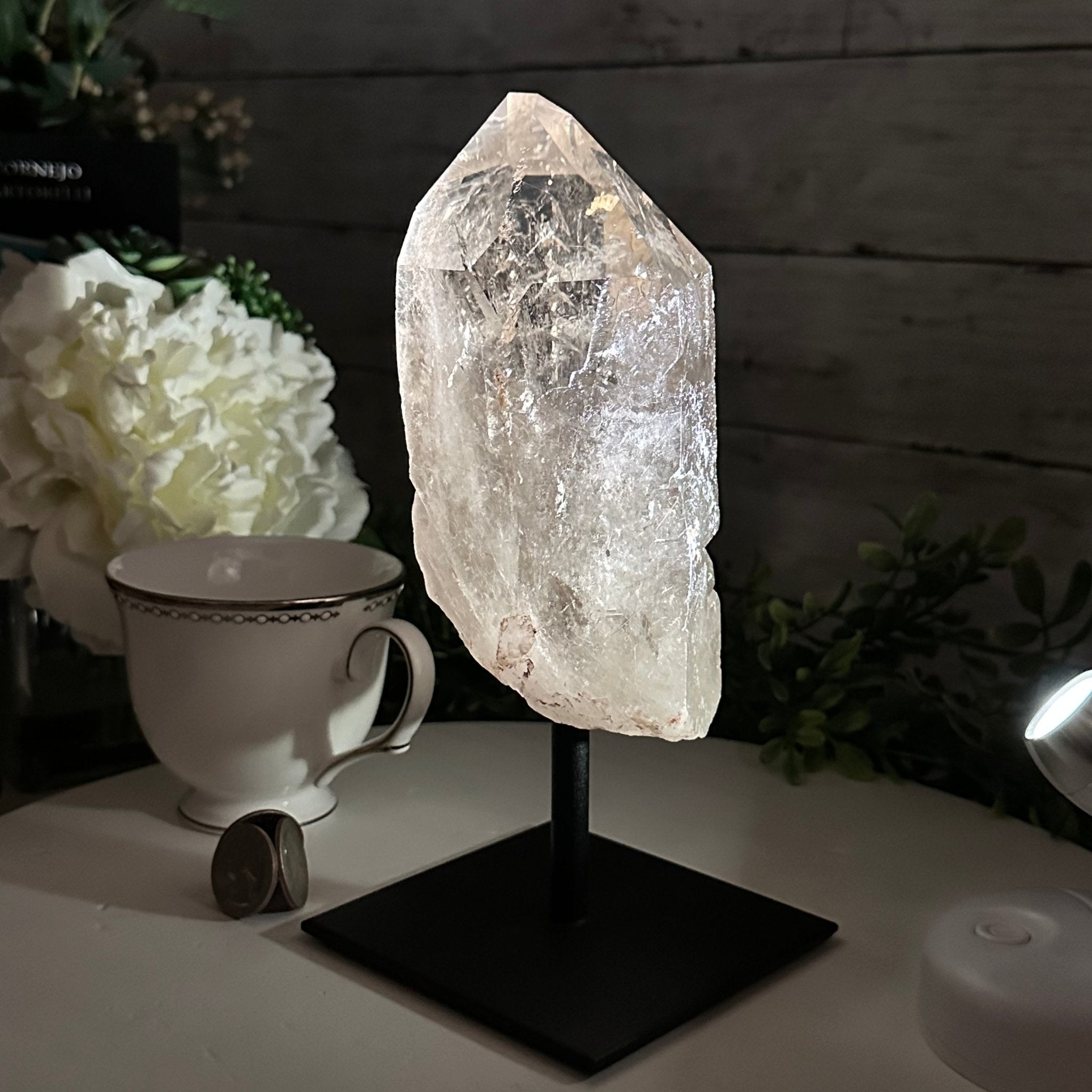 Smoky Quartz Crystal Point on a Metal Stand, 8.1" Tall Model #3122SQ-004 by Brazil Gems - Brazil GemsBrazil GemsSmoky Quartz Crystal Point on a Metal Stand, 8.1" Tall Model #3122SQ-004 by Brazil GemsCrystal Points3122SQ-004