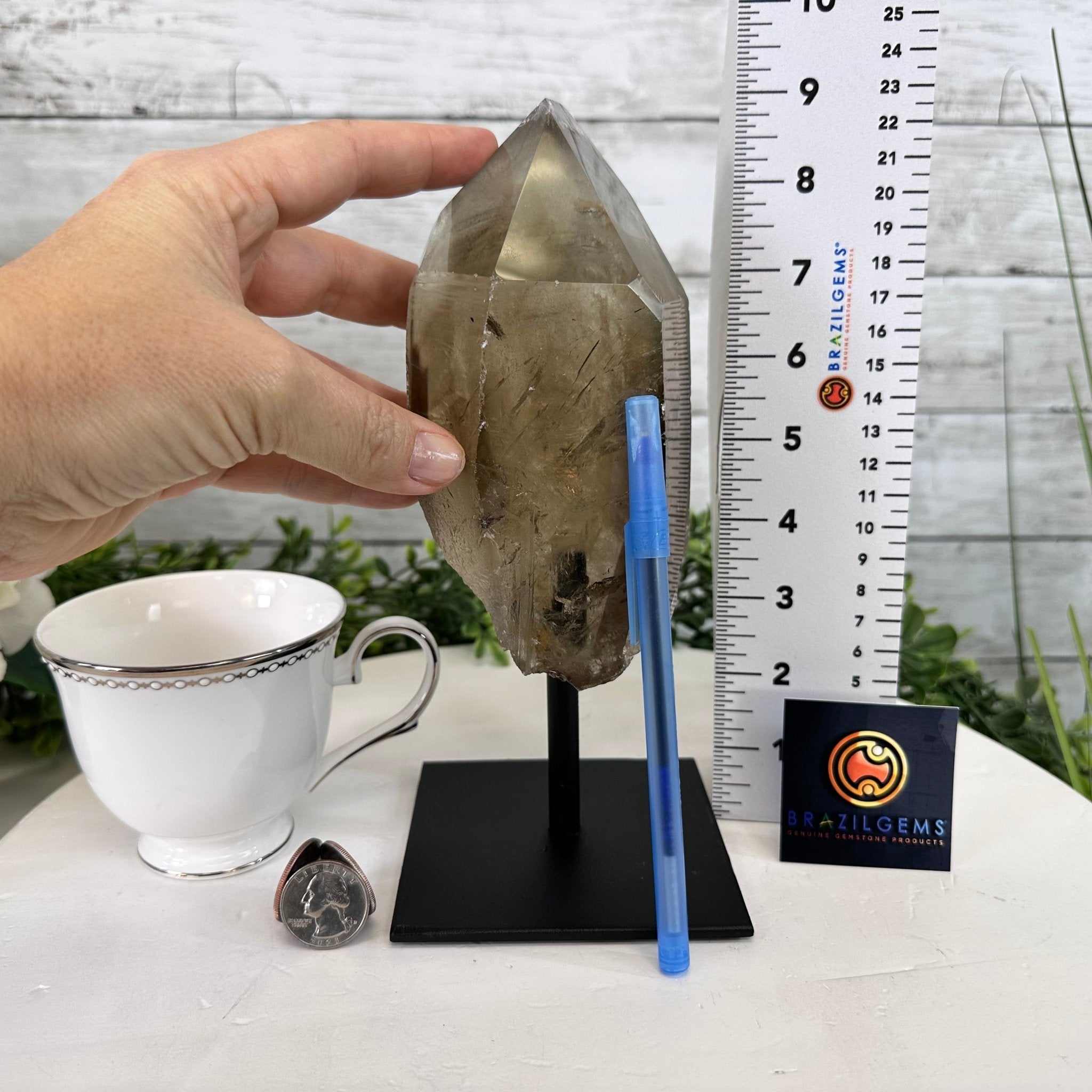 Smoky Quartz Crystal Point on a Metal Stand, 8.5" Tall Model #3122SQ-005 by Brazil Gems - Brazil GemsBrazil GemsSmoky Quartz Crystal Point on a Metal Stand, 8.5" Tall Model #3122SQ-005 by Brazil GemsCrystal Points3122SQ-005