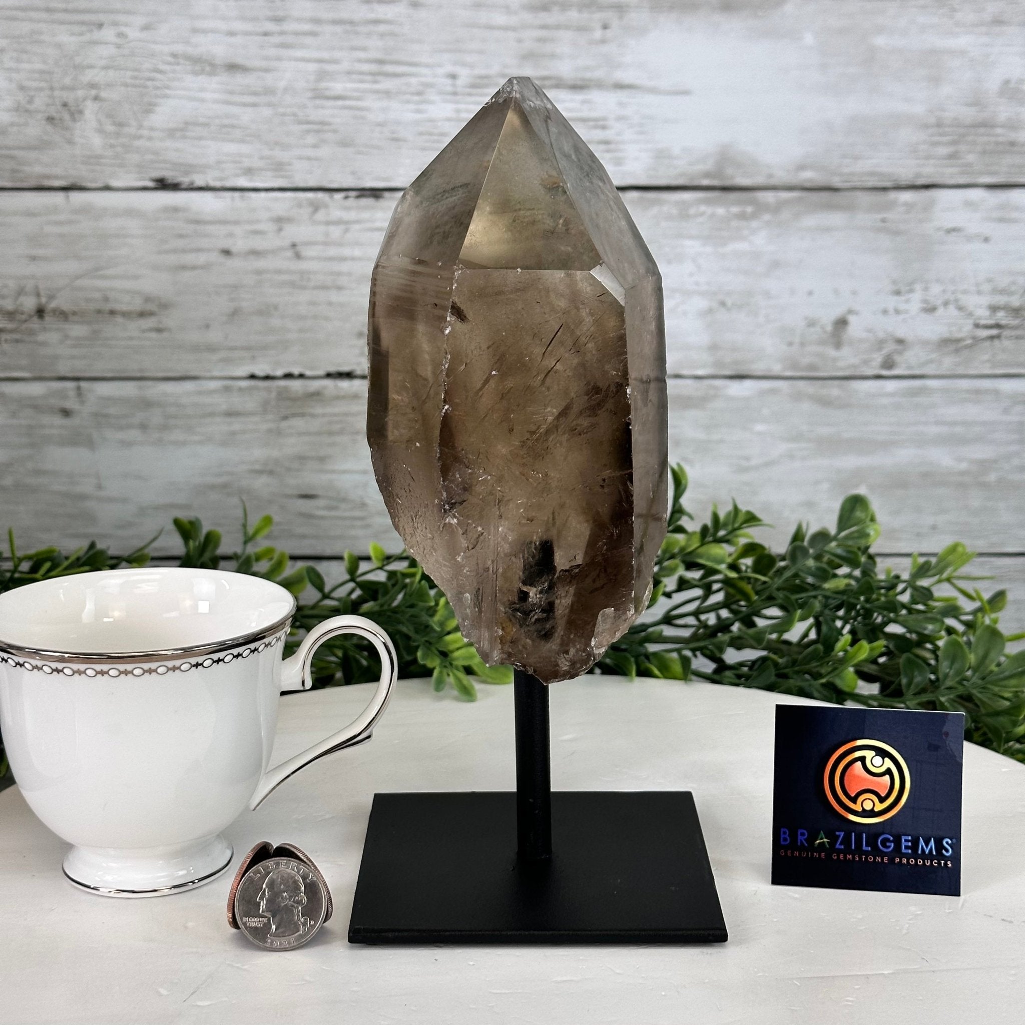 Smoky Quartz Crystal Point on a Metal Stand, 8.5" Tall Model #3122SQ-005 by Brazil Gems - Brazil GemsBrazil GemsSmoky Quartz Crystal Point on a Metal Stand, 8.5" Tall Model #3122SQ-005 by Brazil GemsCrystal Points3122SQ-005