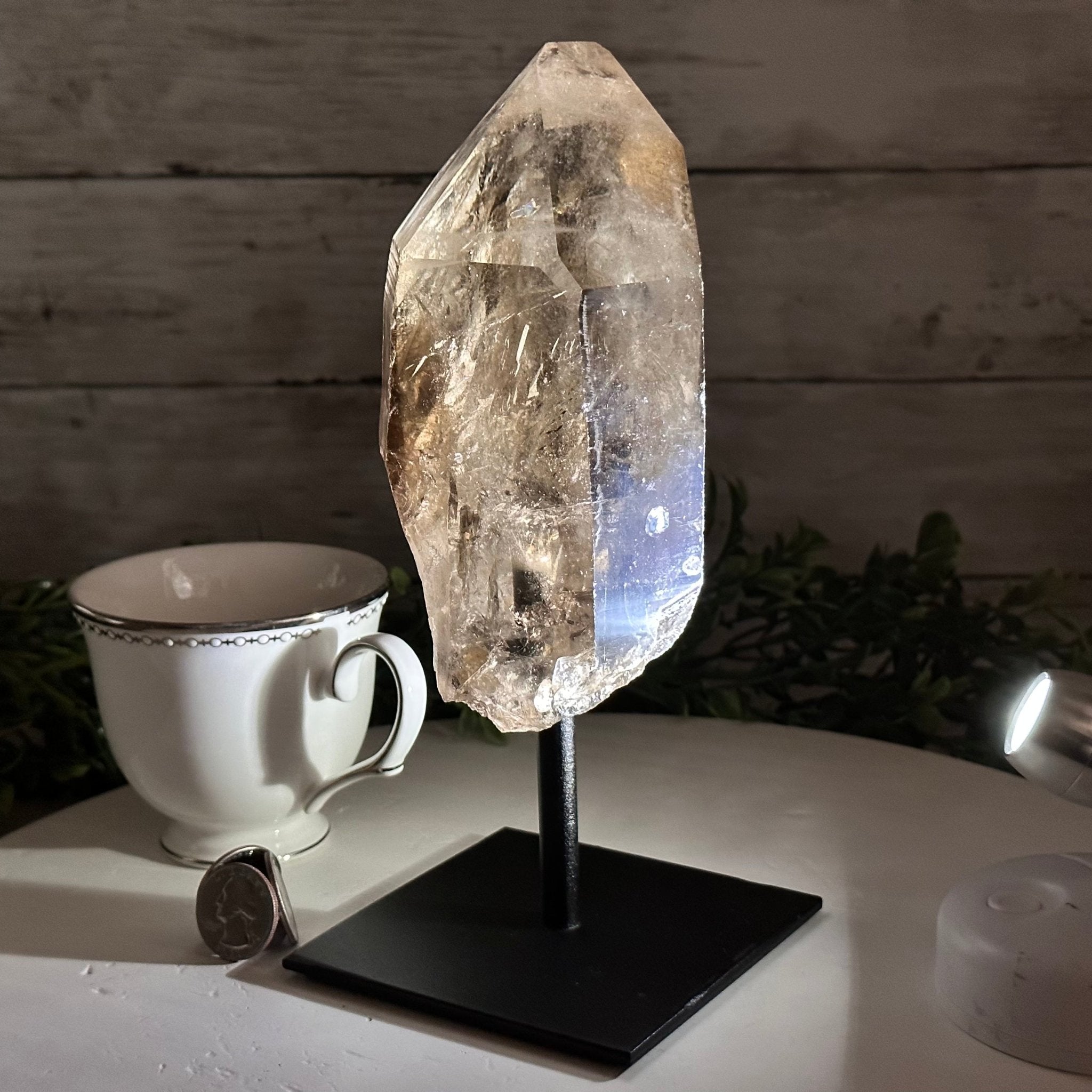 Smoky Quartz Crystal Point on a Metal Stand, 8.5" Tall Model #3122SQ-005 by Brazil Gems - Brazil GemsBrazil GemsSmoky Quartz Crystal Point on a Metal Stand, 8.5" Tall Model #3122SQ-005 by Brazil GemsCrystal Points3122SQ-005