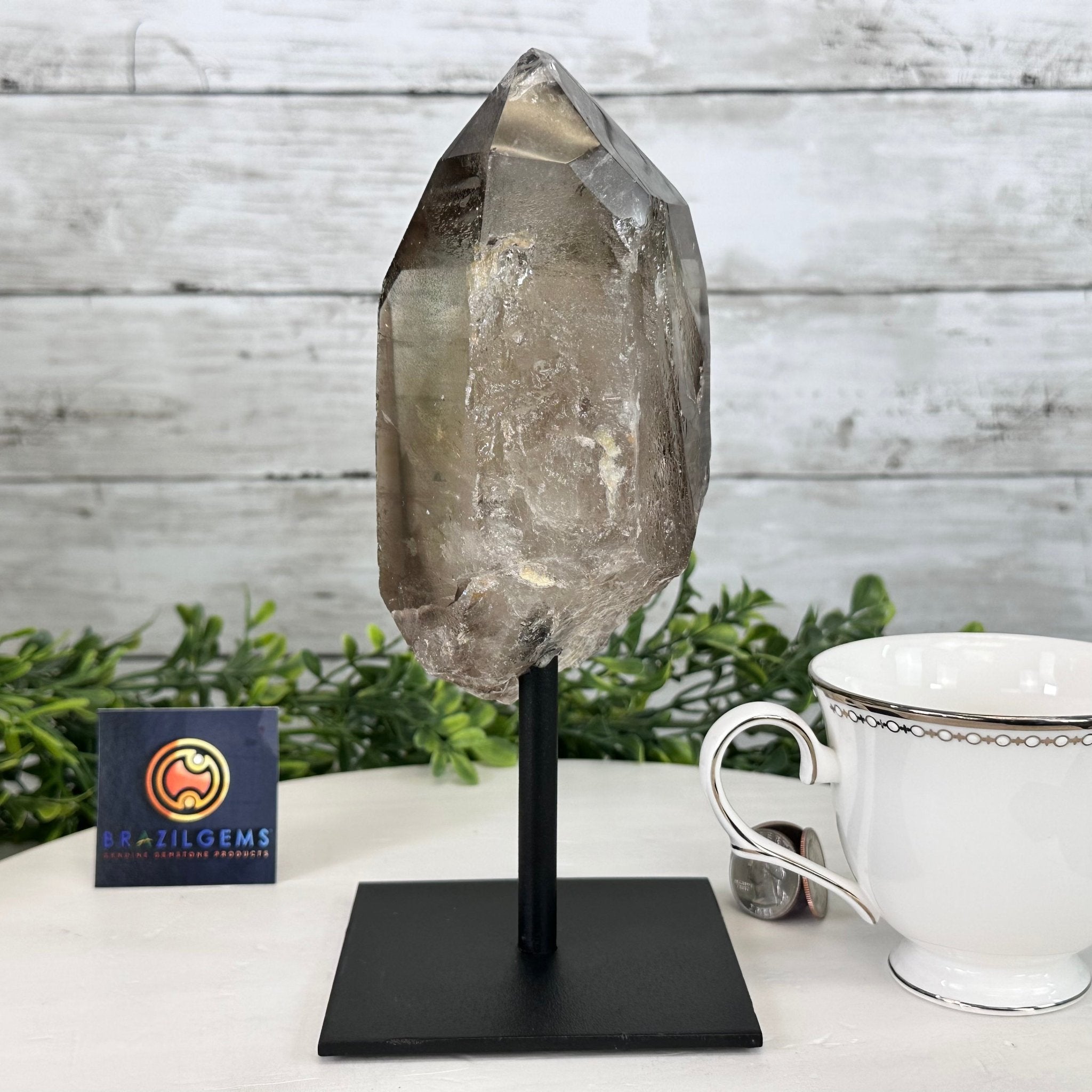 Smoky Quartz Crystal Point on a Metal Stand, 8.5" Tall Model #3122SQ-005 by Brazil Gems - Brazil GemsBrazil GemsSmoky Quartz Crystal Point on a Metal Stand, 8.5" Tall Model #3122SQ-005 by Brazil GemsCrystal Points3122SQ-005