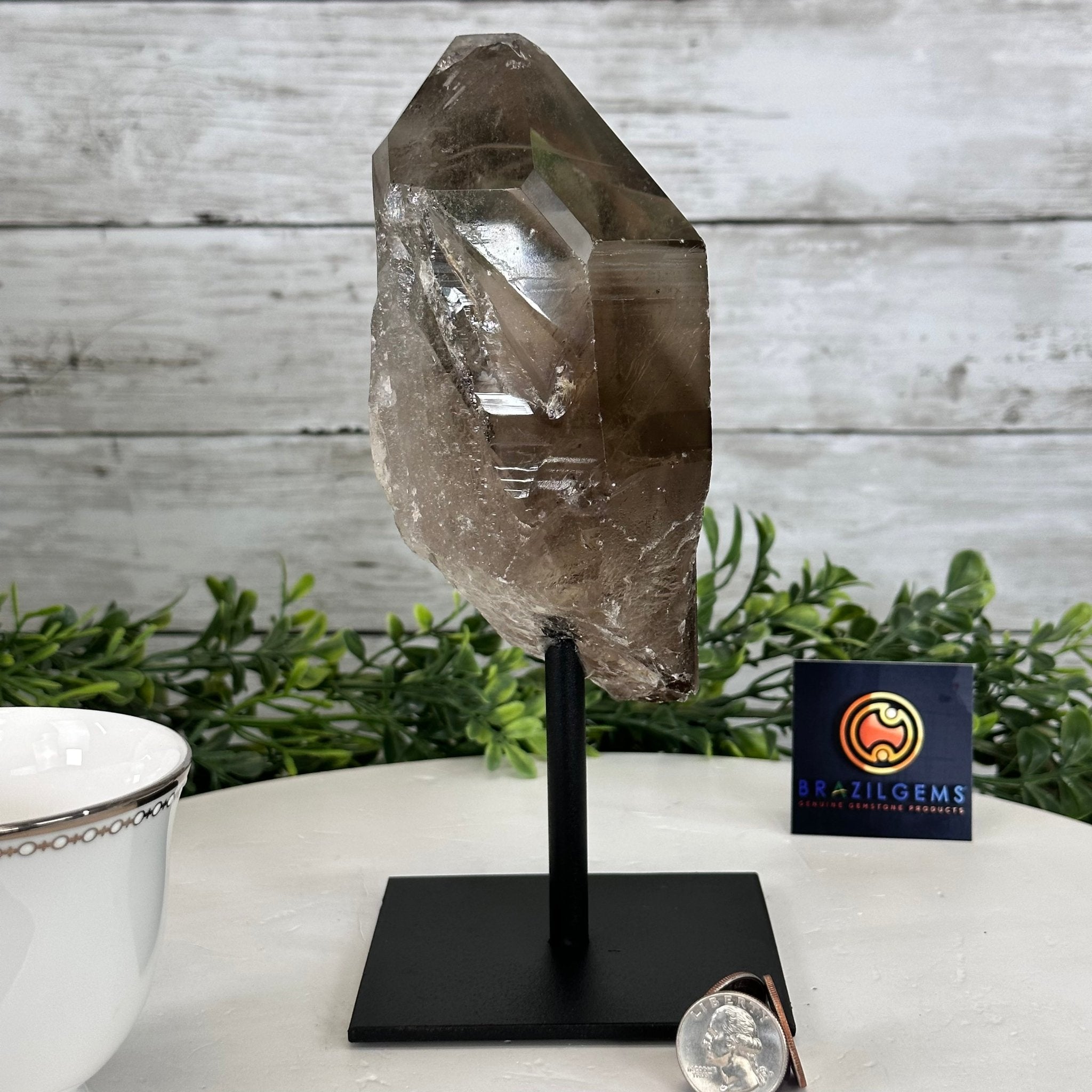 Smoky Quartz Crystal Point on a Metal Stand, 8.5" Tall Model #3122SQ-005 by Brazil Gems - Brazil GemsBrazil GemsSmoky Quartz Crystal Point on a Metal Stand, 8.5" Tall Model #3122SQ-005 by Brazil GemsCrystal Points3122SQ-005